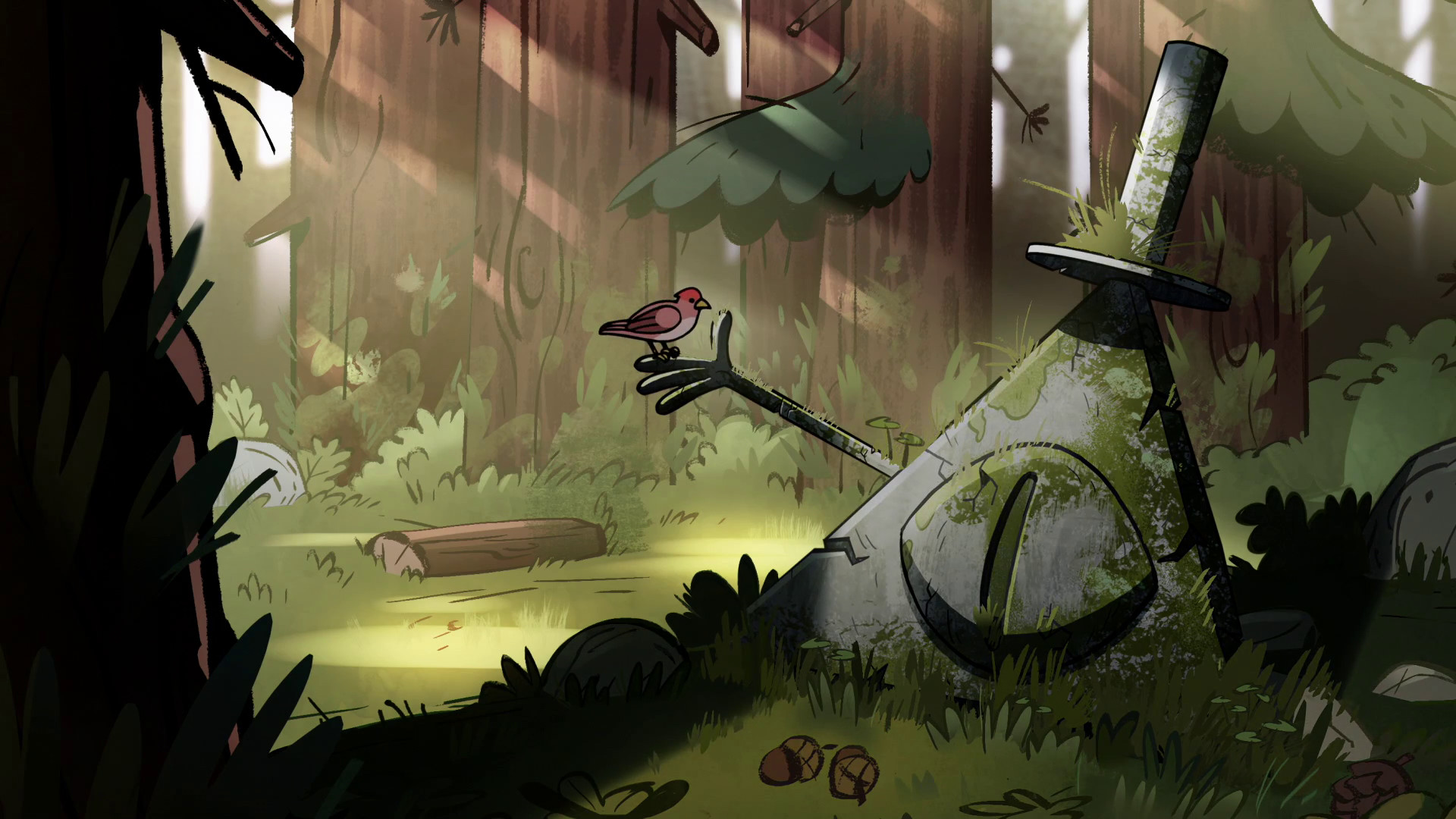Gravity Falls, Foresta, Statua di Bill Cipher, Cartone animato, Full HD, sfondo per PC e portatile