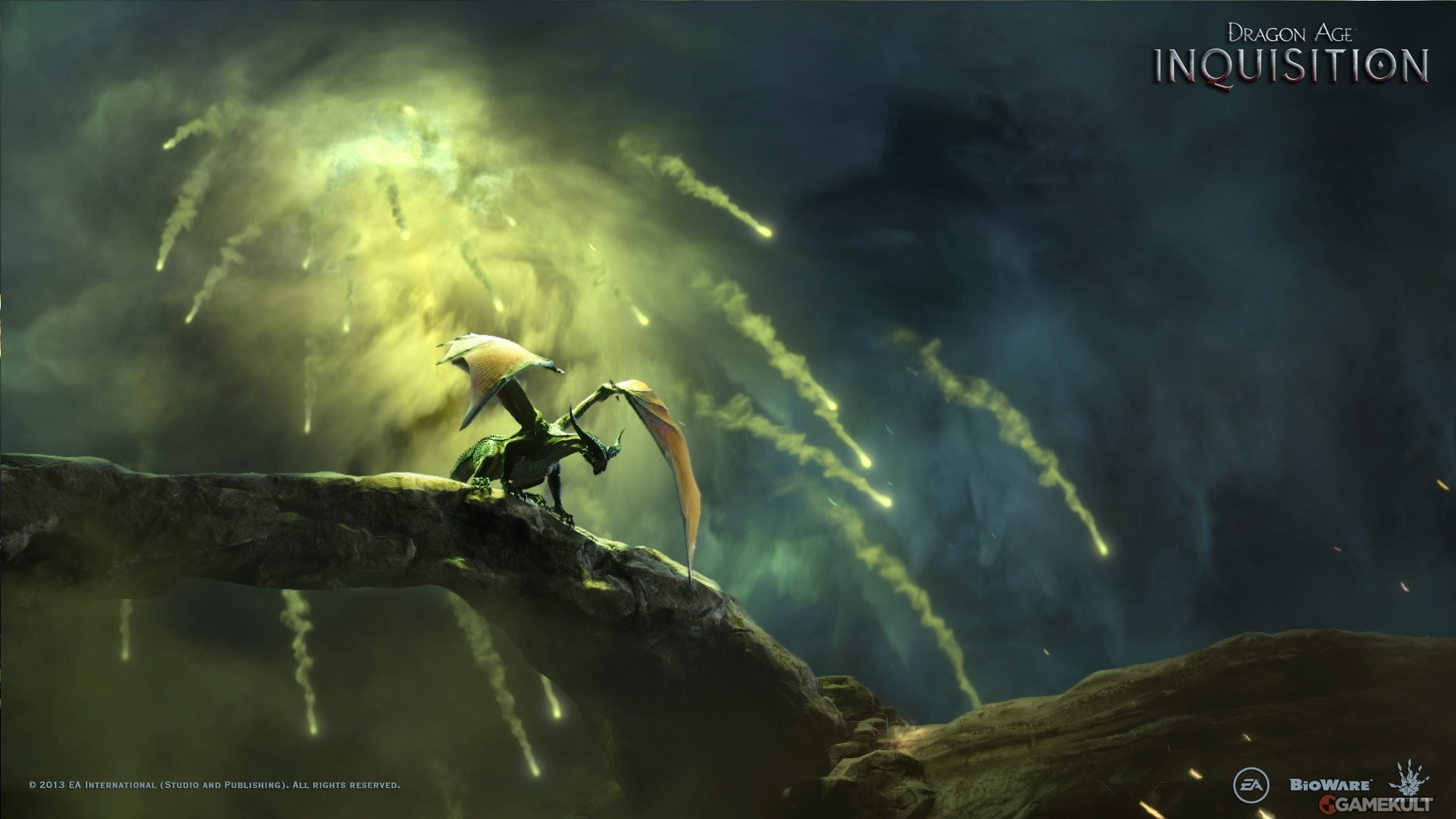 Dragon Age: Inquisition, Squarcio, Demone, Pioggia di fuoco, Verde, sfondo Full HD per portatile