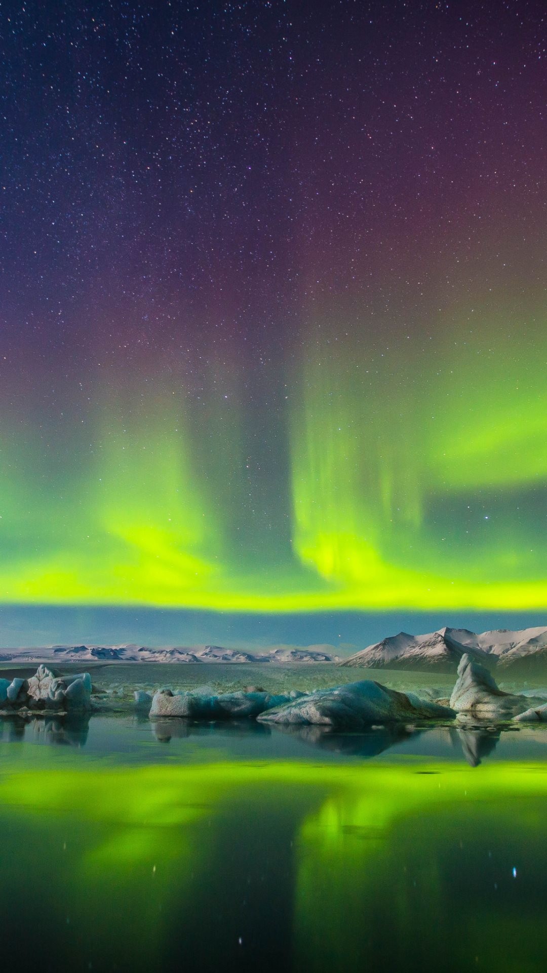 Aurora boreale, Cielo stellato, Lago, sfondo Full HD per smartphone