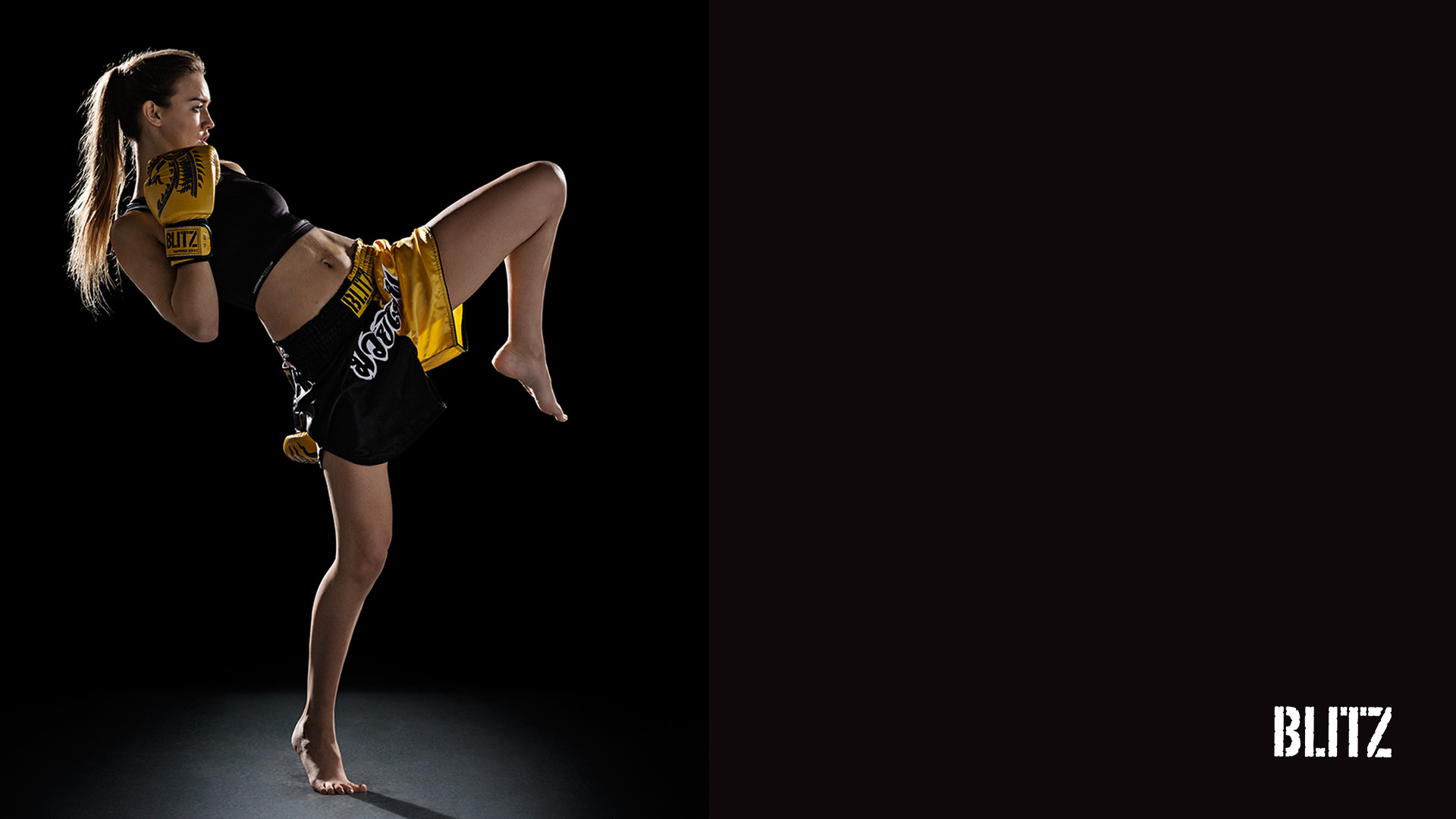 Muay thai, Donna, Ginocchiata, Sfondo nero, 1920x1080, wallpaper desktop