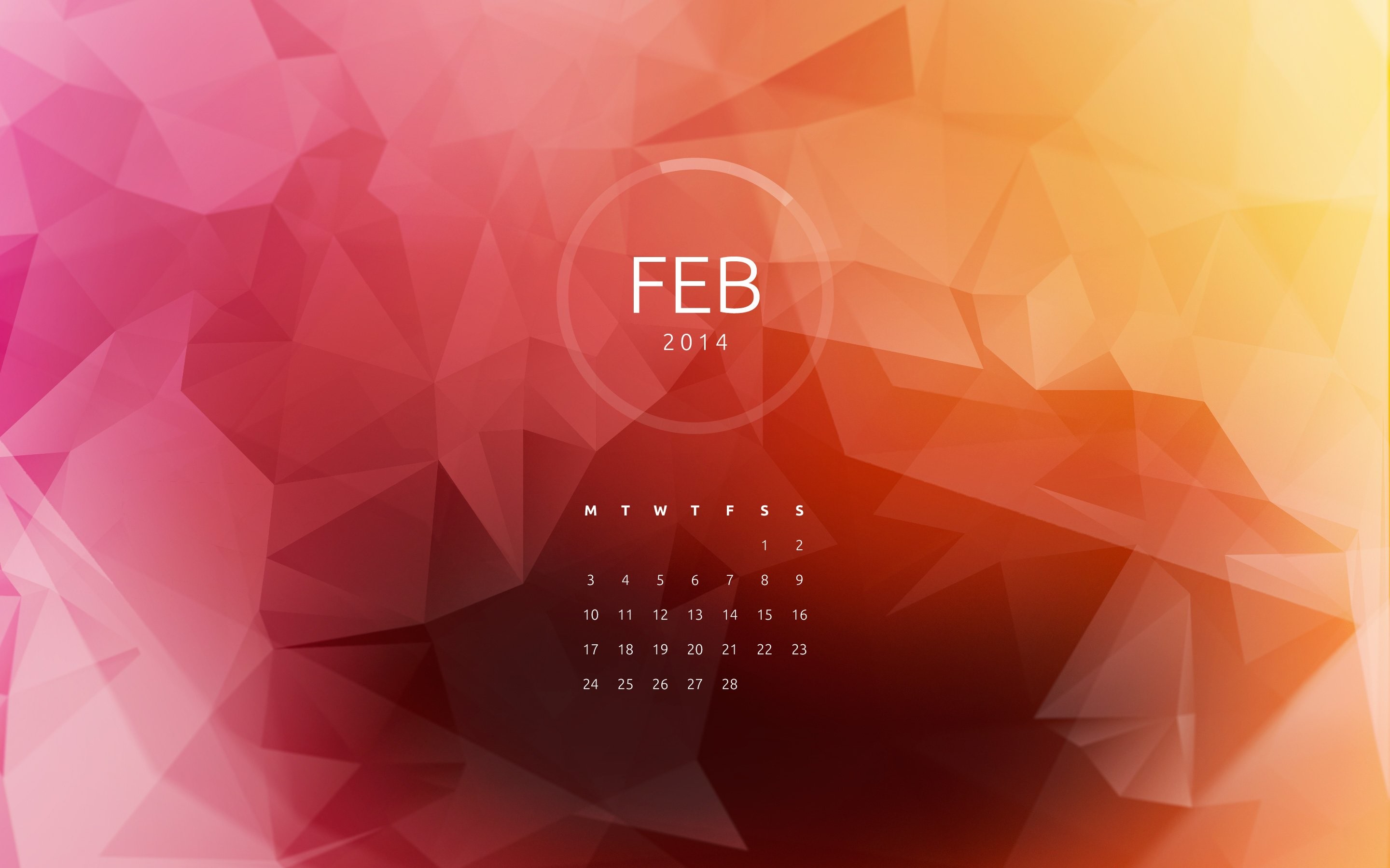 Low poly, Calendario, Febbraio 2014, Rosa, Arancione, 2880x1800, sfondo per PC