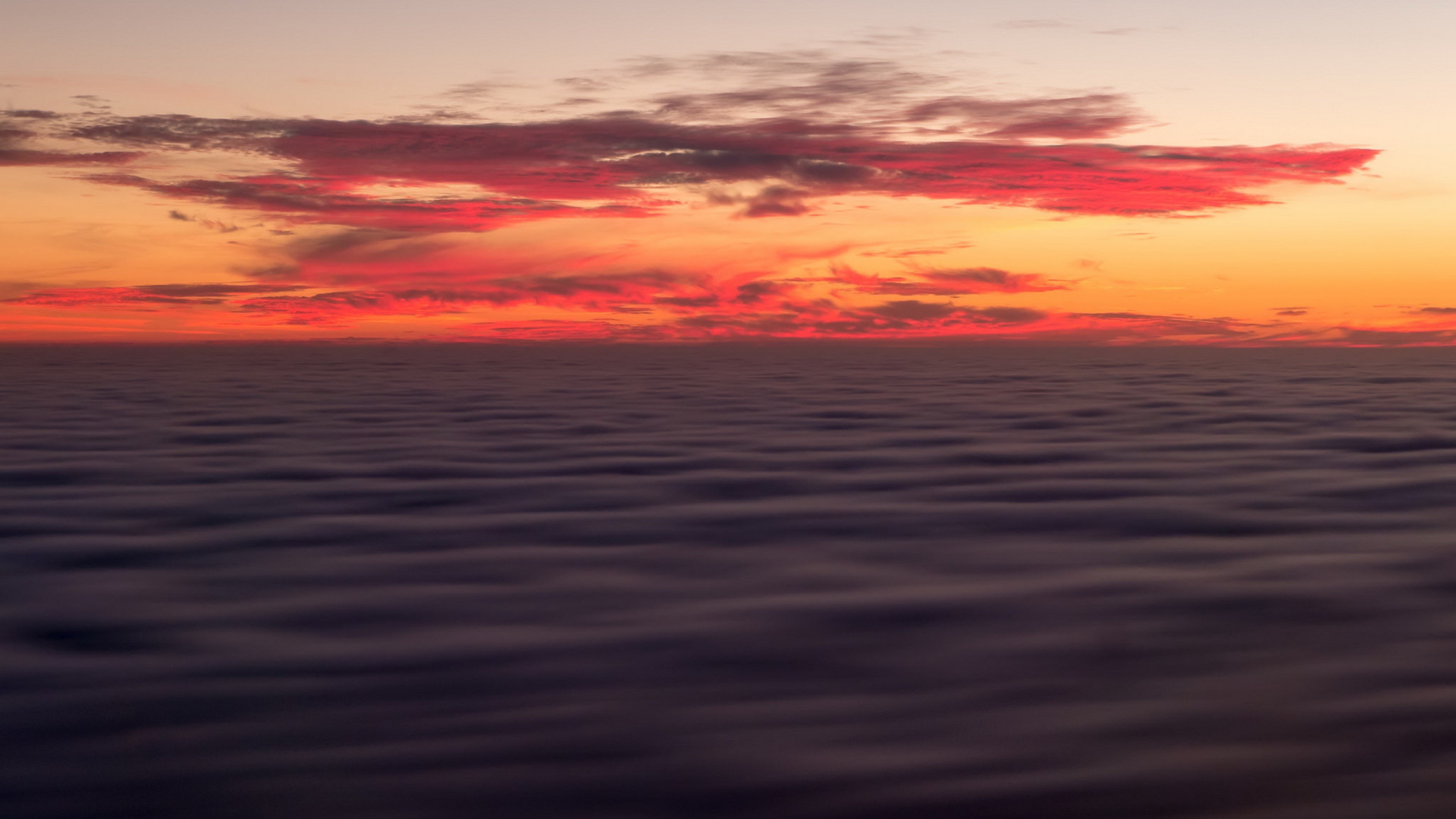 Mare di nuvole, Tramonto, Cielo rosso, 4K, sfondo per portatile