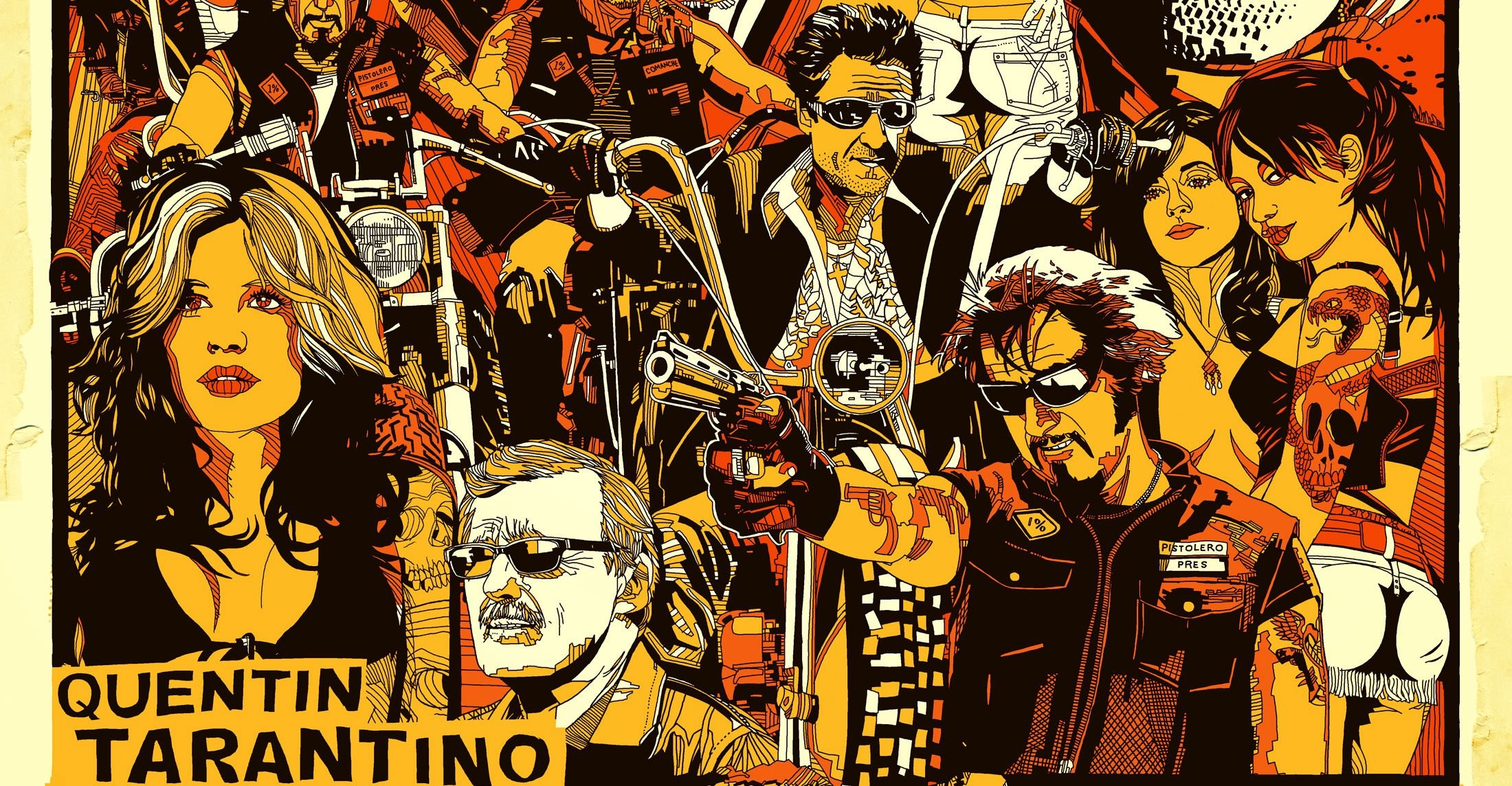 Quentin Tarantino, Grindhouse, Personaggi, Illustrazione, Arancione, sfondo Full HD per portatile