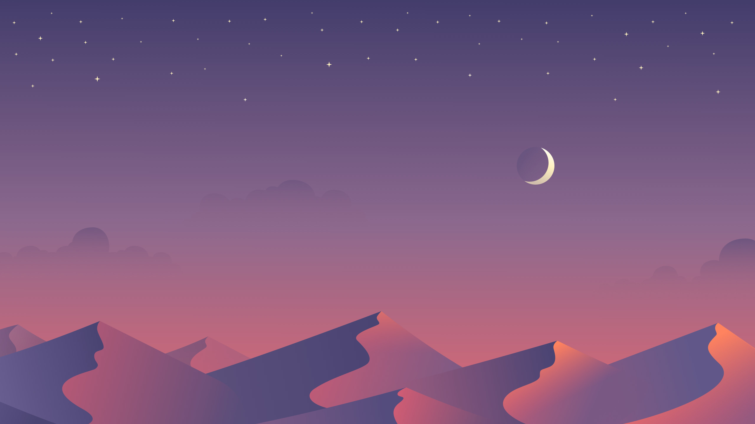 Dune, Luna crescente, Deserto, Notte, Viola, 16:9 2K, sfondo widescreen