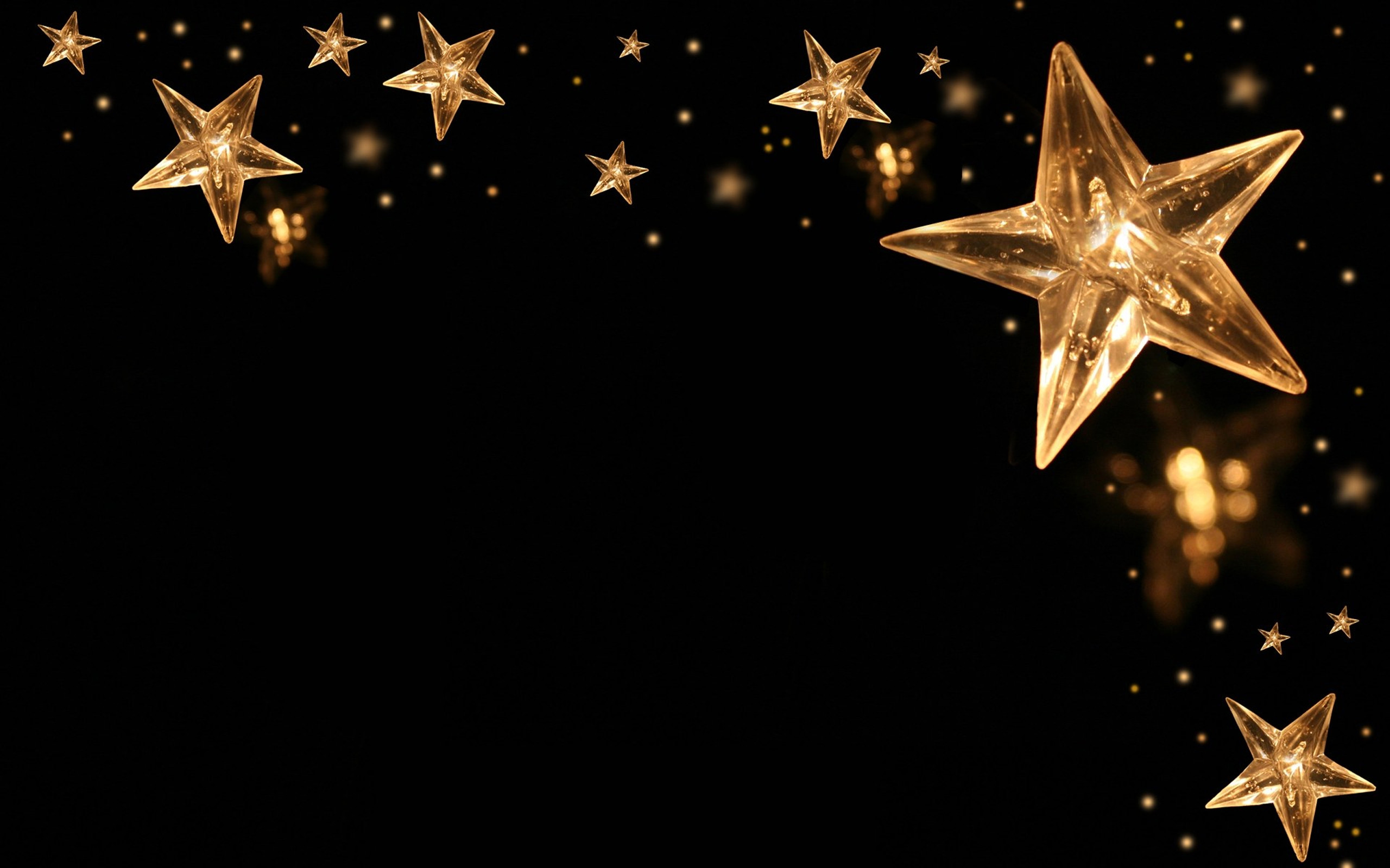 Stelle dorate, Decorazioni natalizie, Nero, 2K, wallpaper desktop
