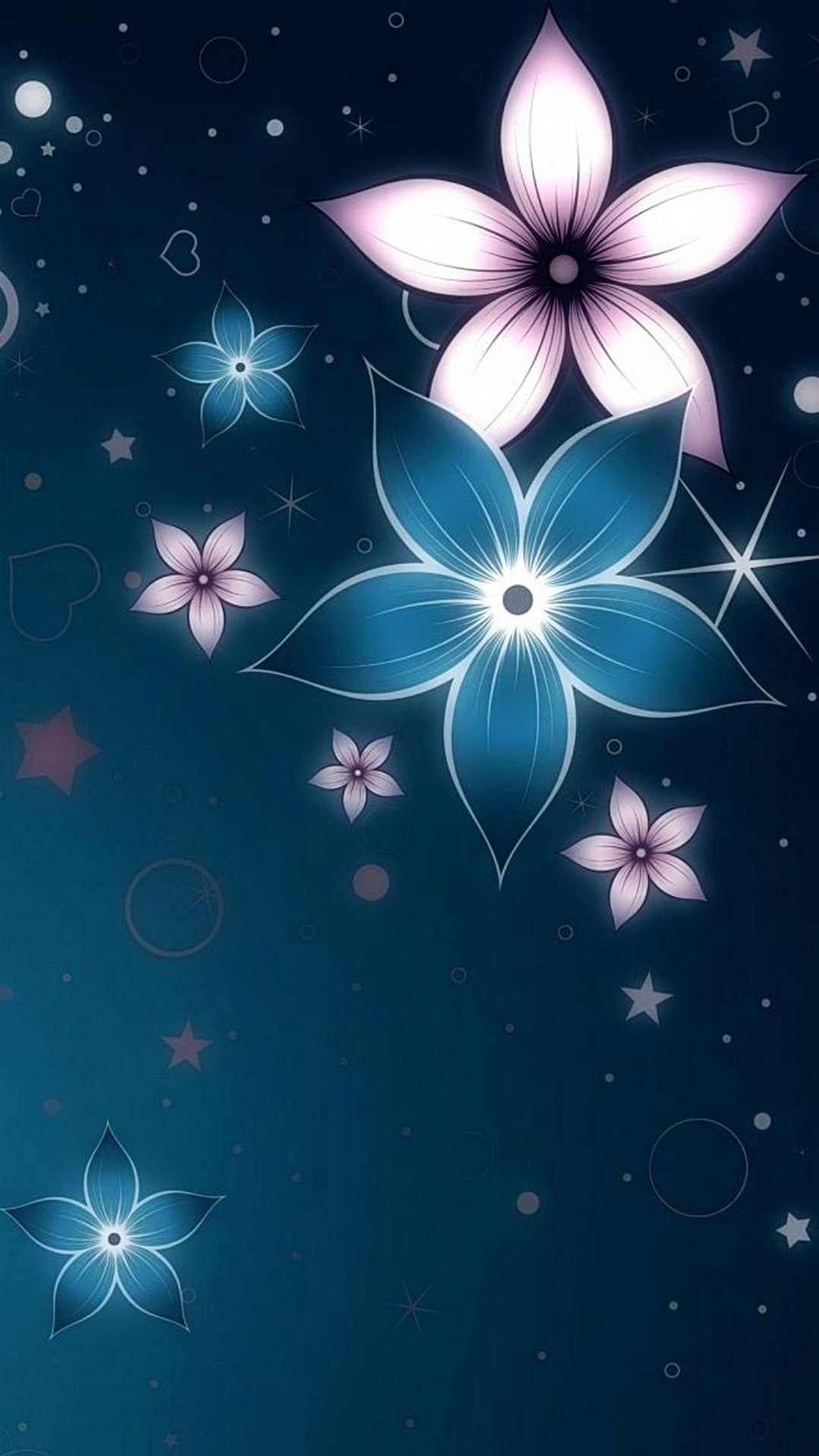 Fiori, Illustrazione, Stelle, Blu scuro, Full HD, sfondo Samsung