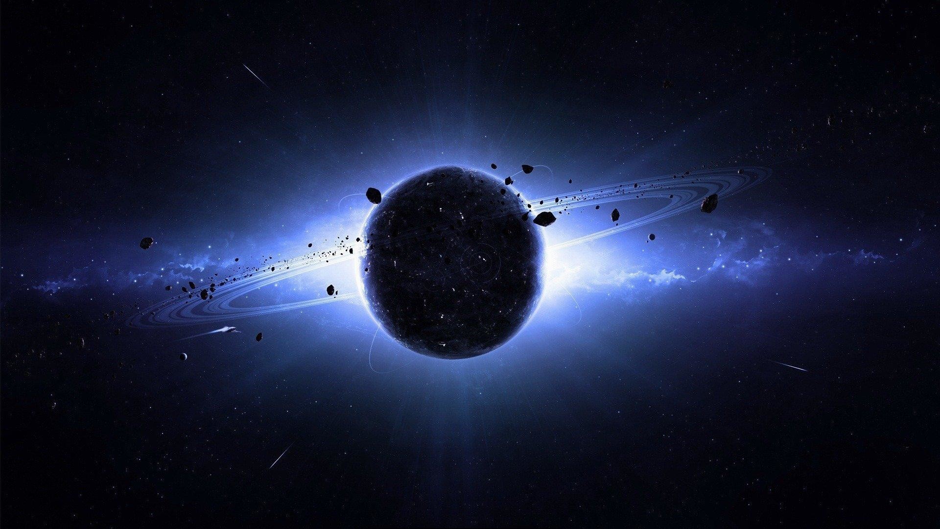 Pianeta, Eclissi, Asteroidi, Spazio, Blu, Full HD, wallpaper per portatile