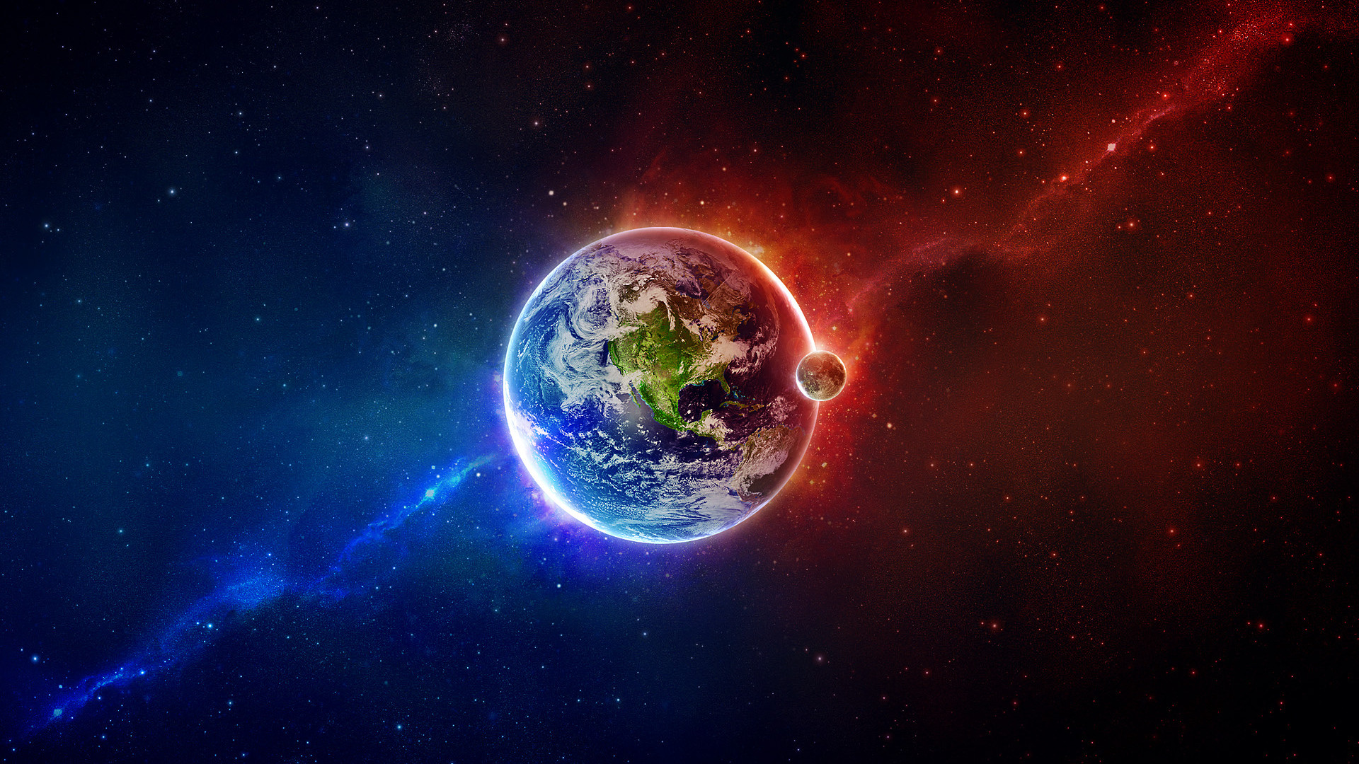 Terra, Luna, Spazio, Nebulosa, Full HD 1080p, sfondo desktop