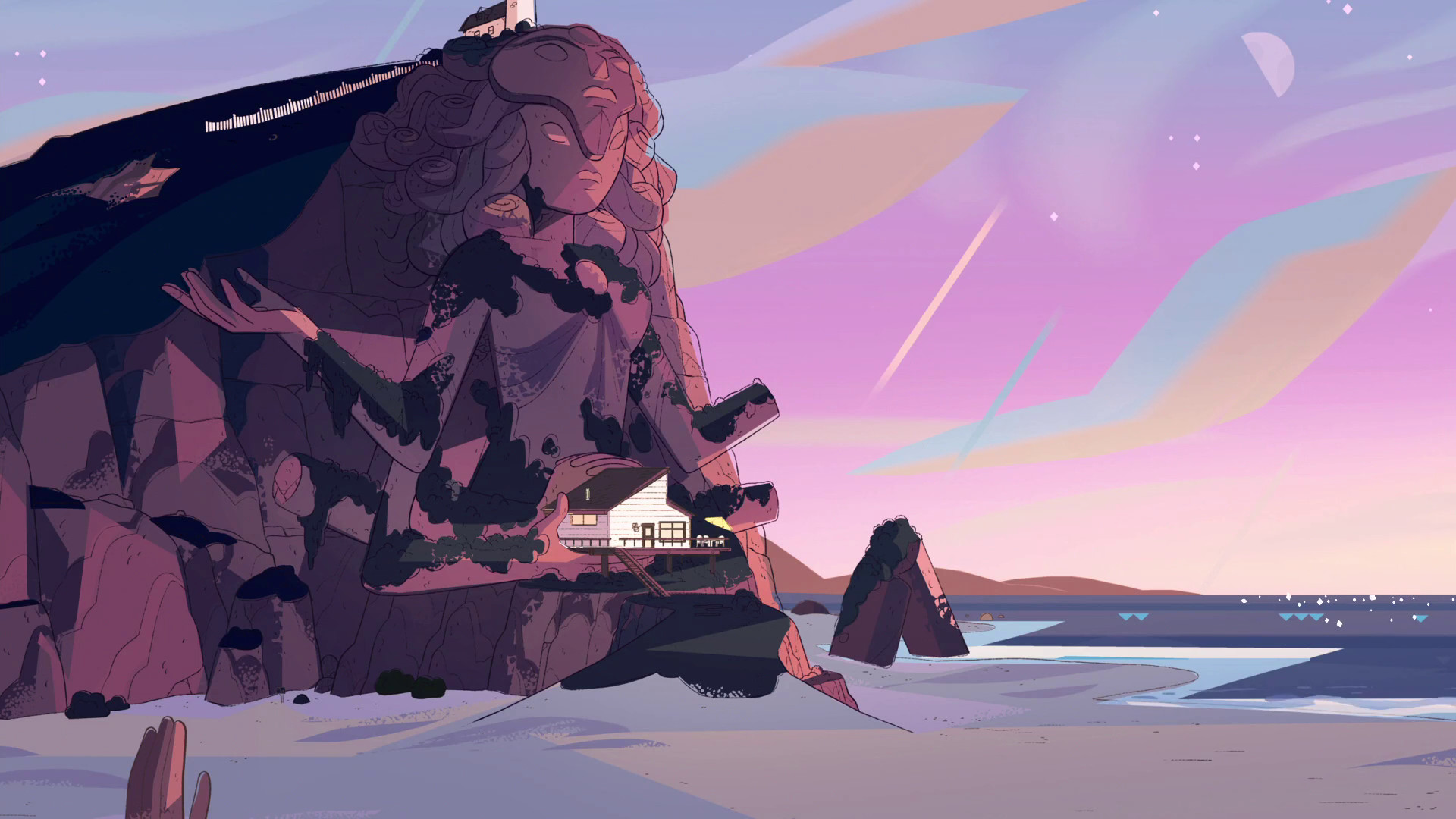 Steven Universe, Tempio di cristallo, Tramonto, Spiaggia, 1920x1080, wallpaper desktop