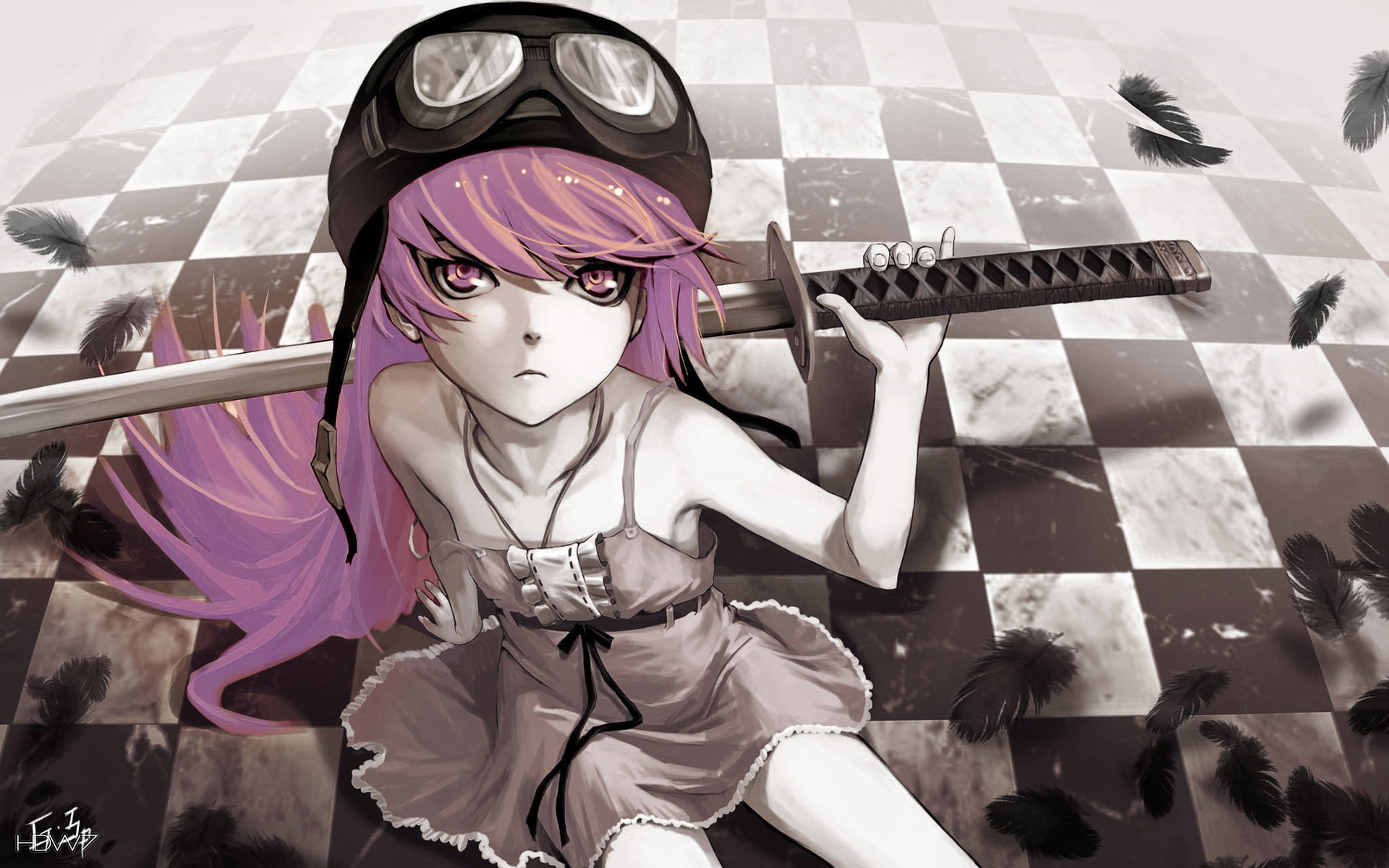 Shinobu Oshino, Monogatari, Katana, Scacchiera, 16:10 Full HD, sfondo widescreen