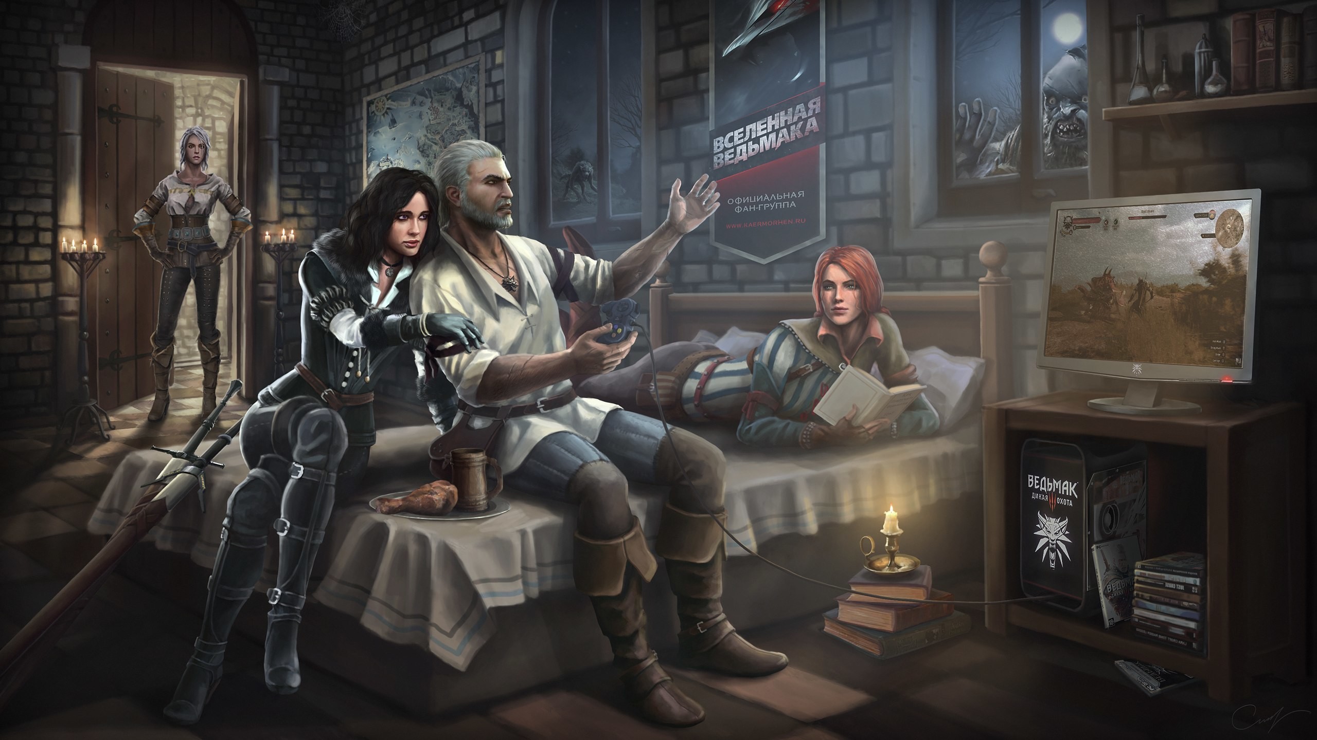 Geralt di Rivia, Yennefer di Vengerberg, Triss Merigold, Ciri, The Witcher 3: Wild Hunt, Fan art, sfondo 2K