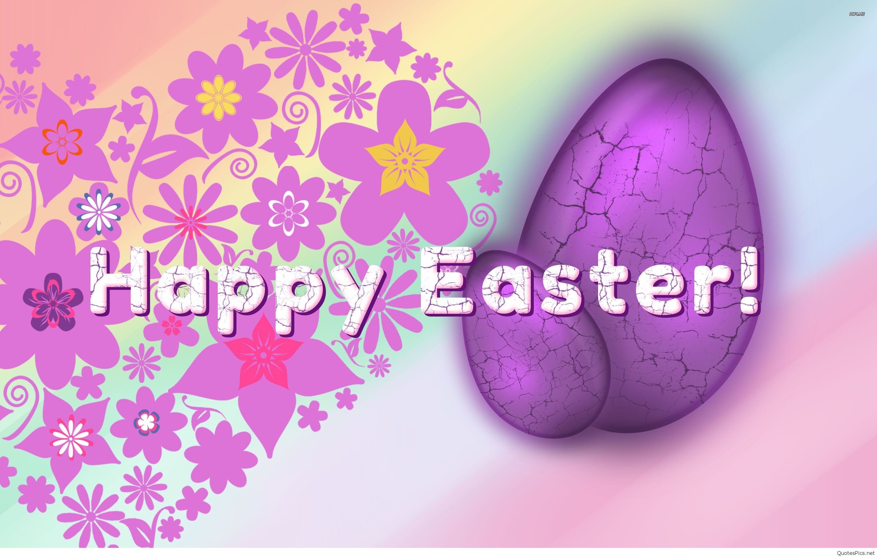 Buona Pasqua, Uovo viola, Fiori, Illustrazione, Rosa, 2K, sfondo desktop