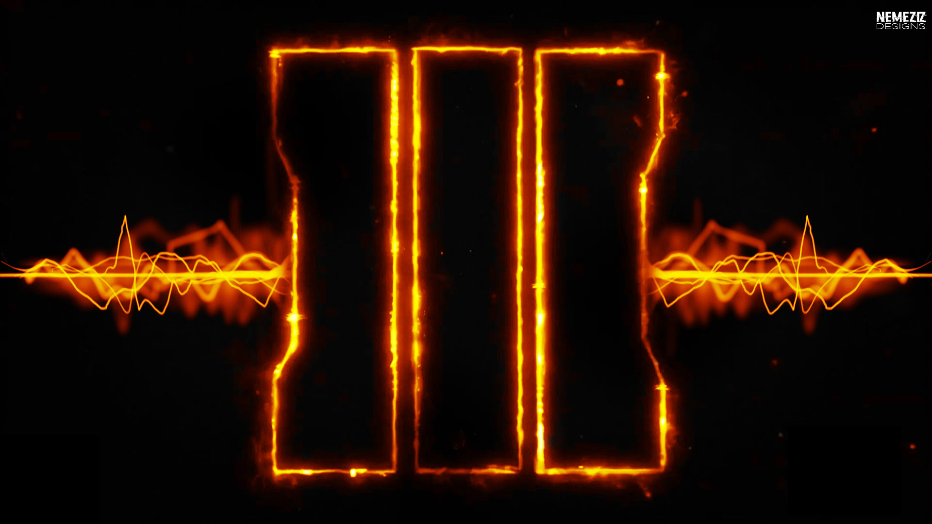 Call of Duty: Black Ops III, Logo III, Fuoco, Sfondo nero, Full HD, wallpaper per PC