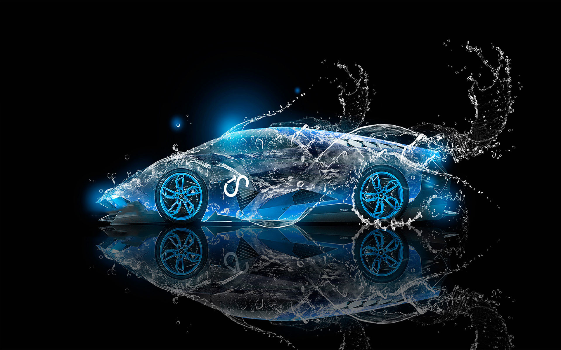 Auto d'acqua, Spruzzi, Blu, Sfondo nero, Full HD, wallpaper per computer
