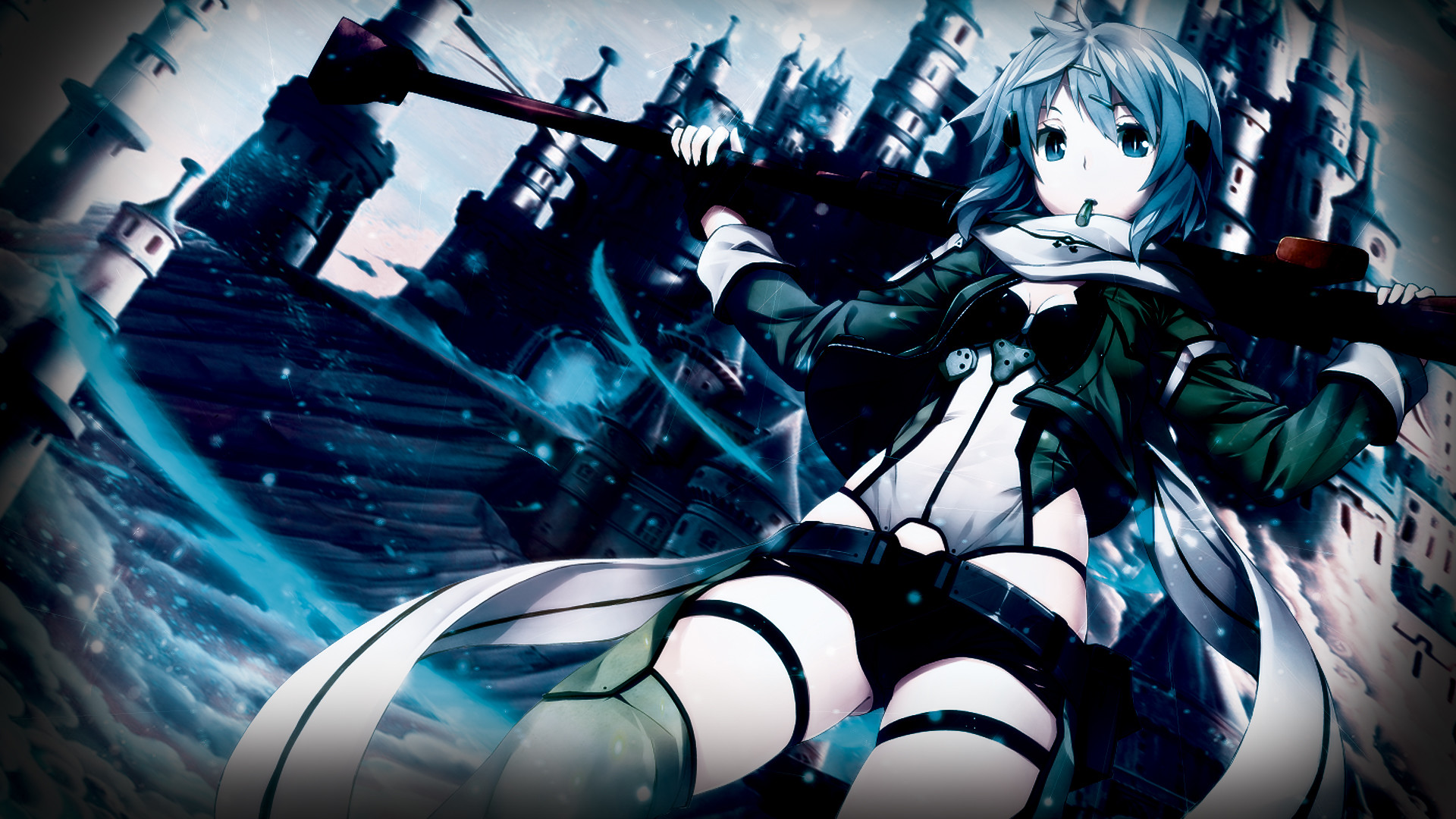 Sinon, Sword Art Online, Fucile, Castello, Full HD, sfondo per portatile