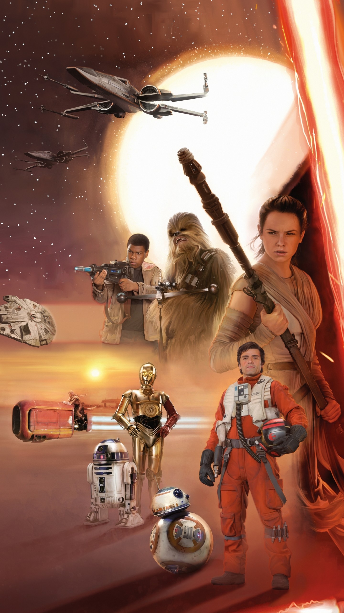 Star Wars: Il risveglio della Forza, Rey, Poe Dameron, BB-8, Poster, sfondo cellulare Android