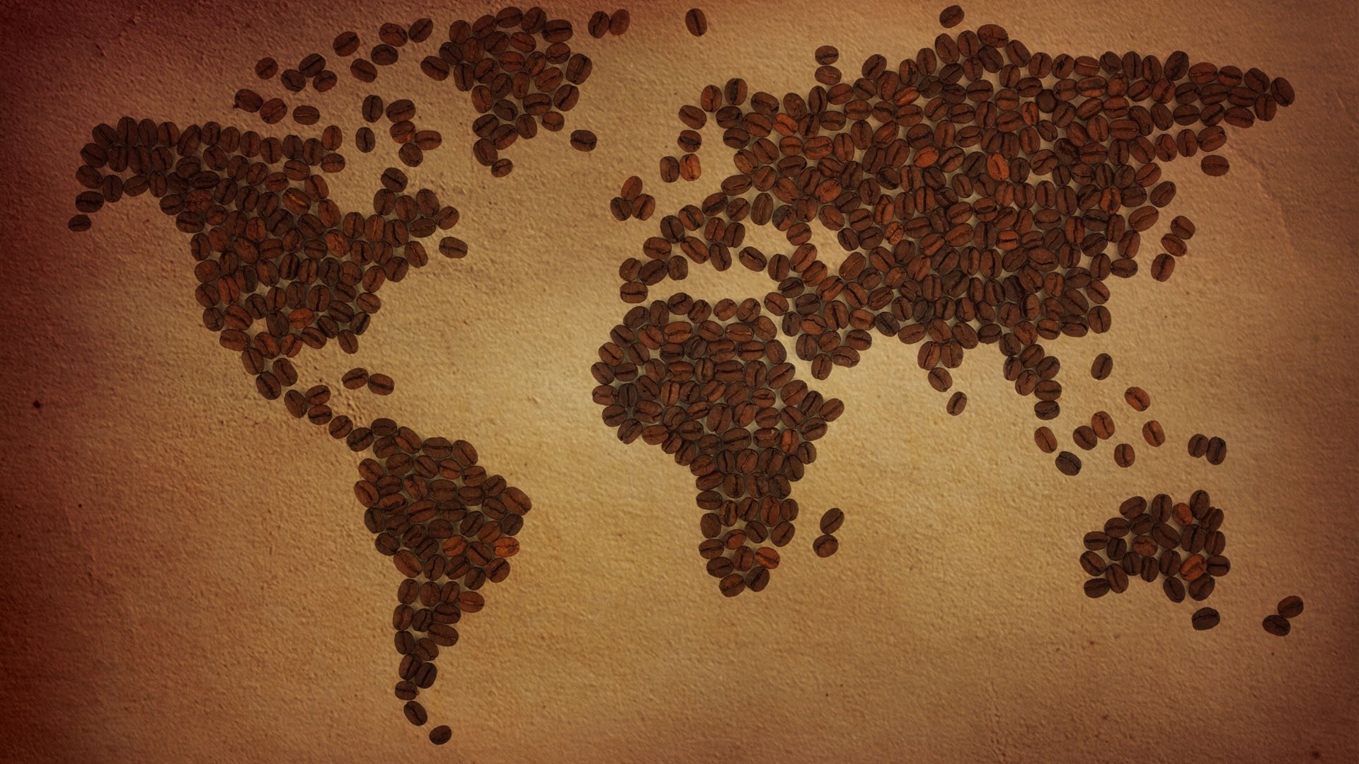 Mappa del mondo, Chicchi di caffè, Arte creativa, Pergamena, Full HD, sfondo per portatile