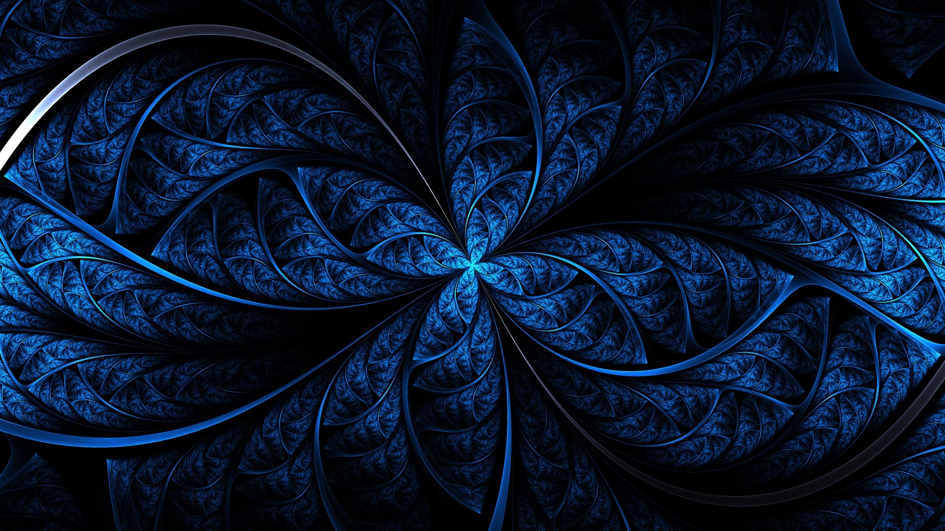 Frattale, Petali, Blu scuro, Arte digitale, 16:9 Full HD, sfondo widescreen