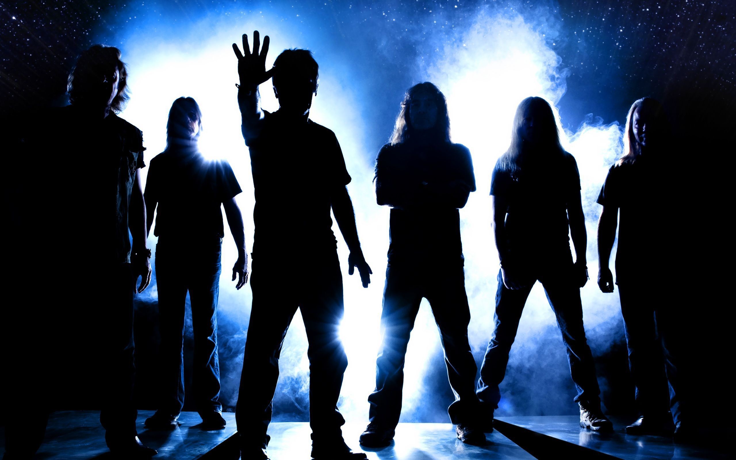 Band metal, Silhouette, Controluce, Luce blu, 2K, sfondo per PC e portatile