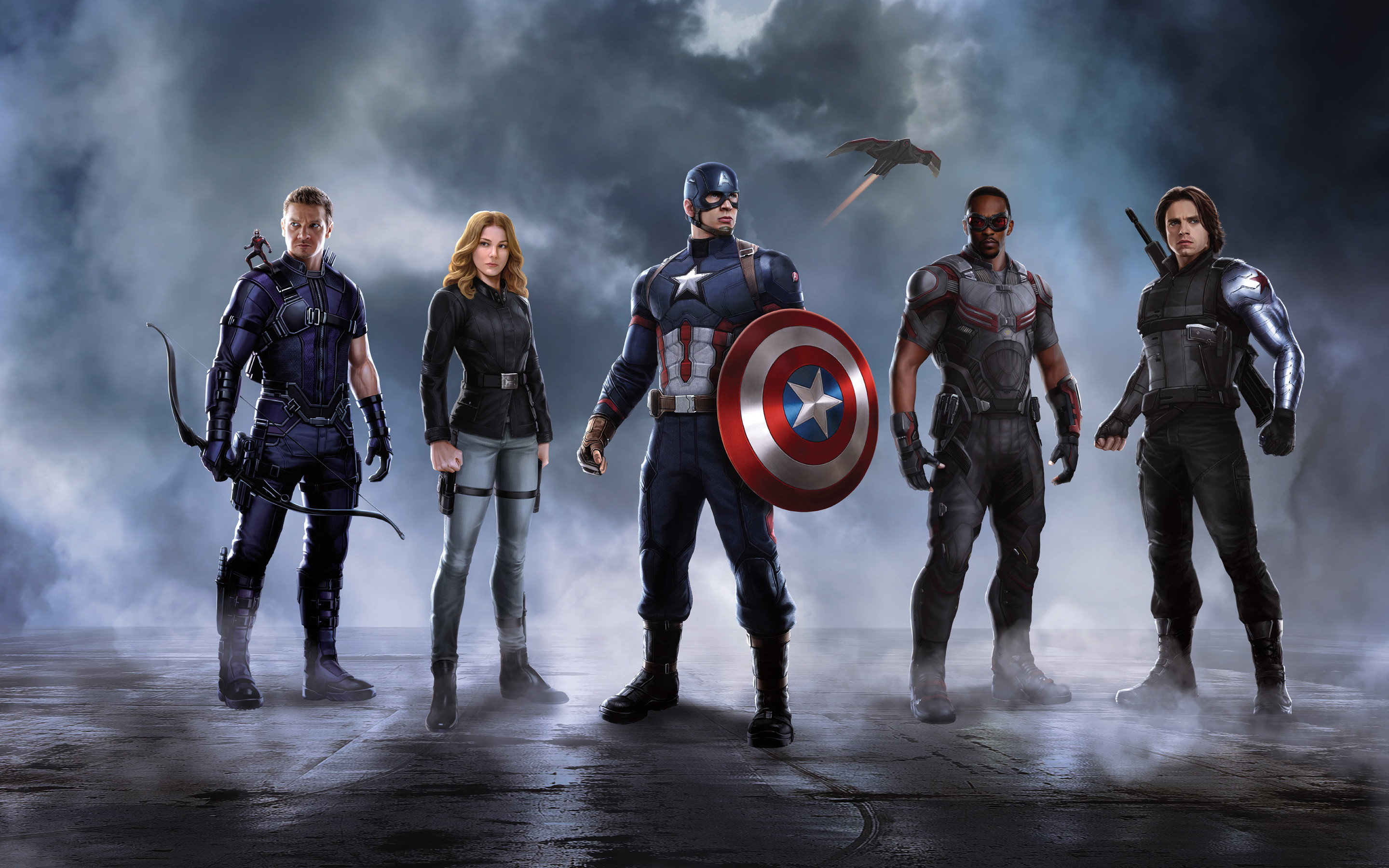 Captain America, Occhio di Falco, Falcon, Bucky Barnes, Sharon Carter, Captain America: Civil War, wallpaper 2K