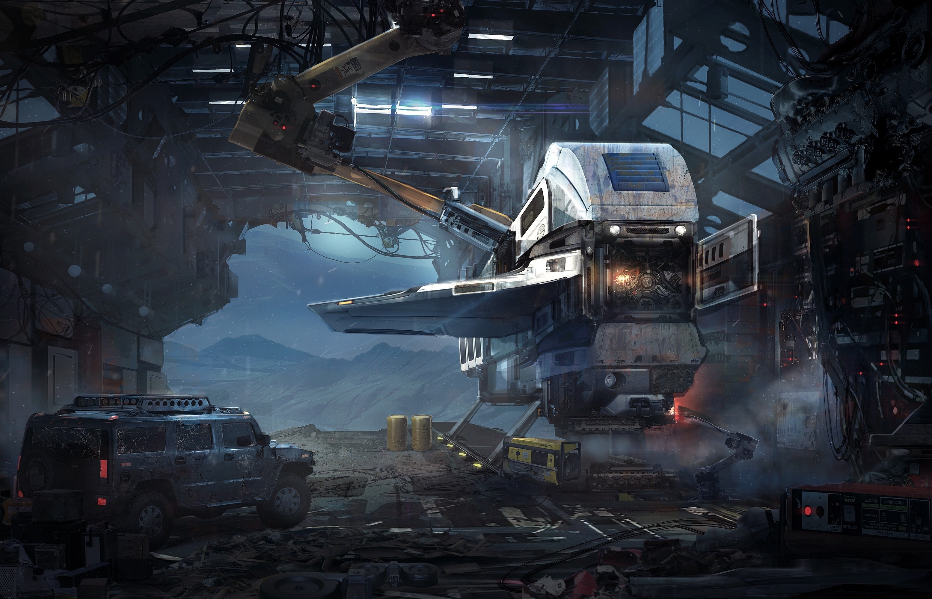 Hangar, Mecha, Veicolo, 2K, sfondo per PC e portatile