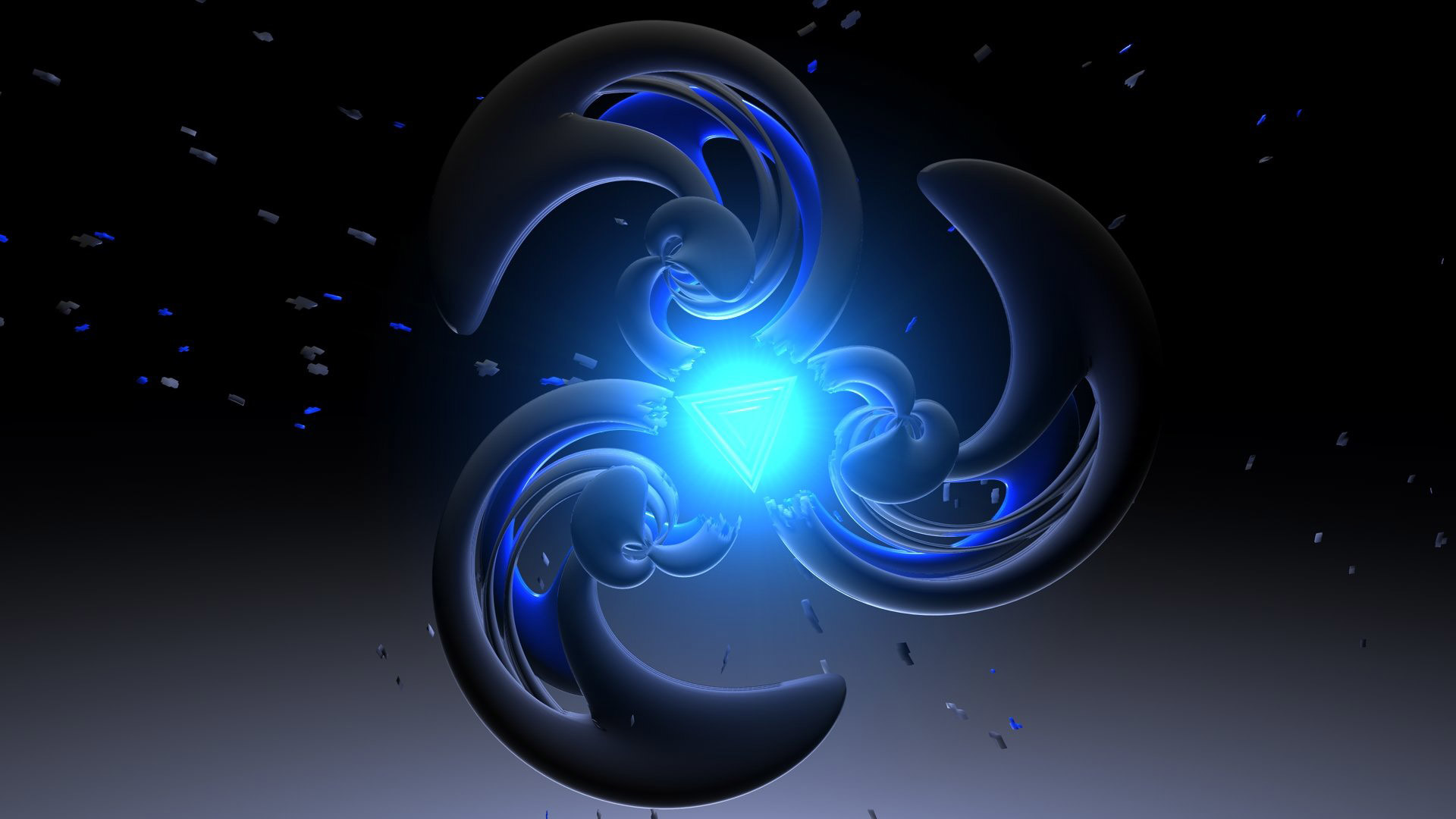 Frattale 3D, Luce blu, Sfondo nero, Astratto, wallpaper per smartphone