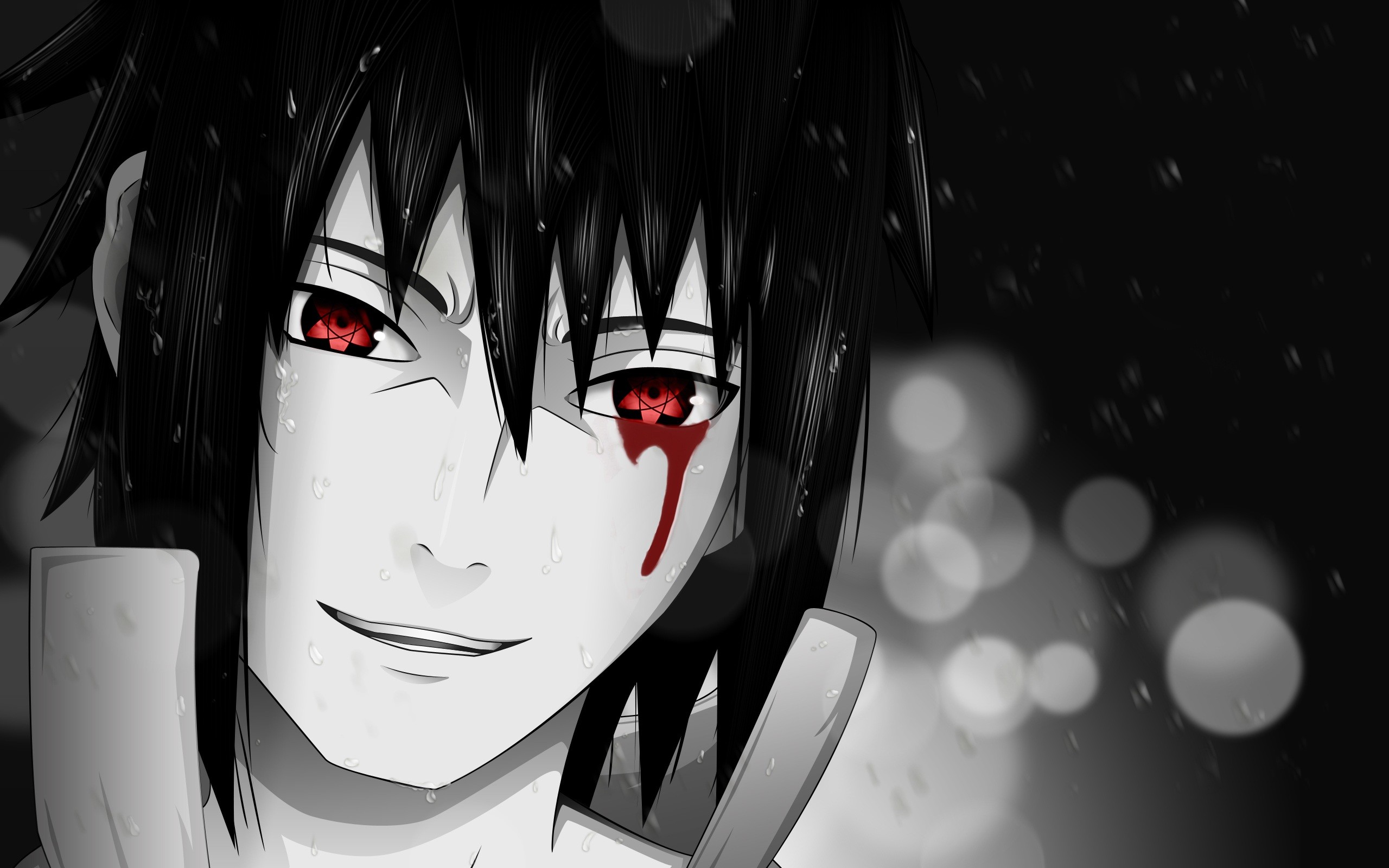 Sasuke Uchiha, Mangekyō Sharingan, Naruto, Bianco e nero, 2K, wallpaper desktop