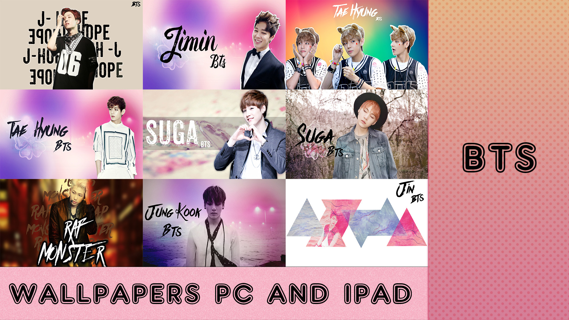 Jimin, Suga, J-Hope, Jungkook, RM, BTS, Collage, 1920x1080, wallpaper desktop
