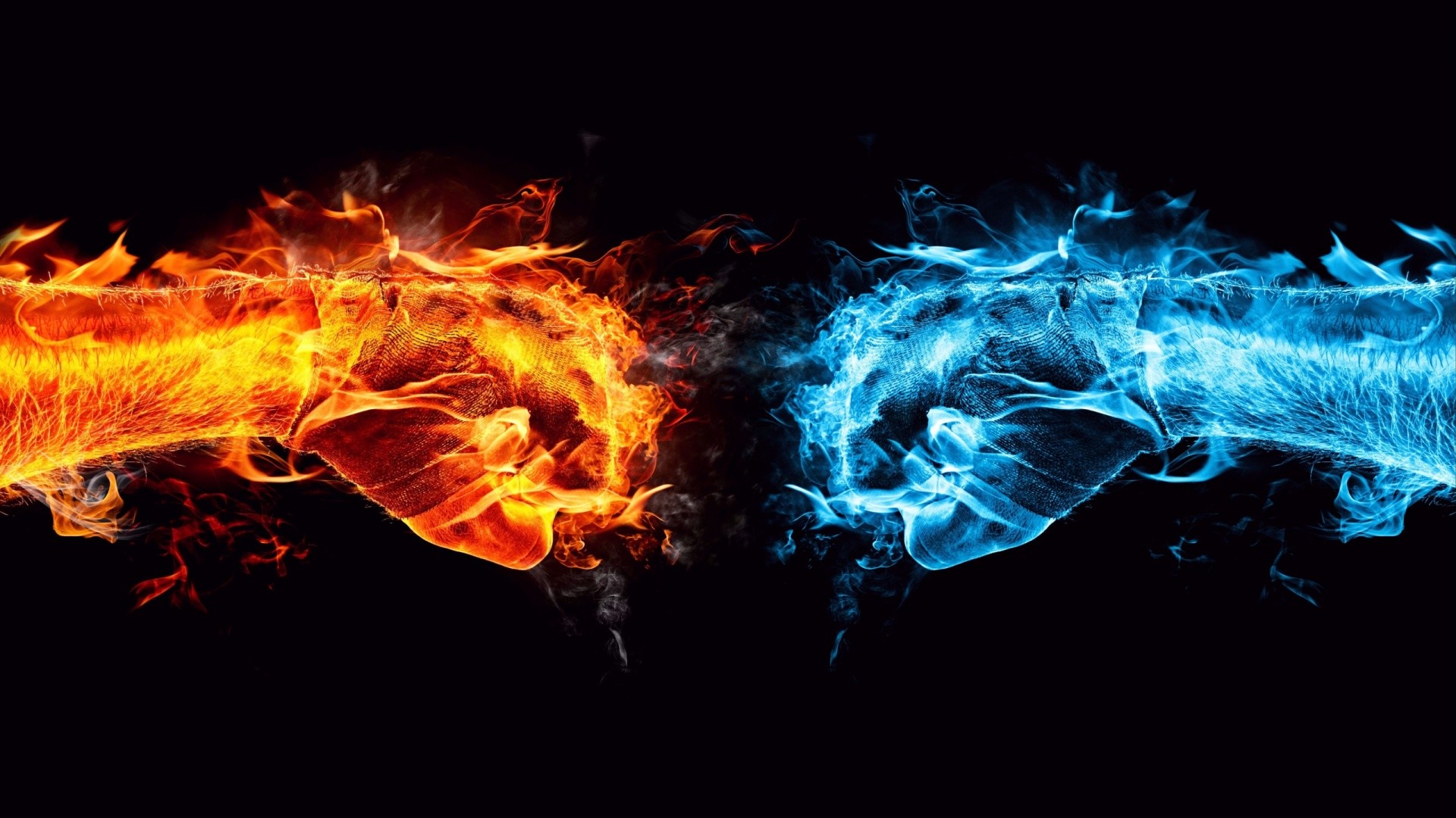 Pugni di fuoco e ghiaccio, Fuoco, Ghiaccio, Arte digitale, 1920x1080, immagine di sfondo