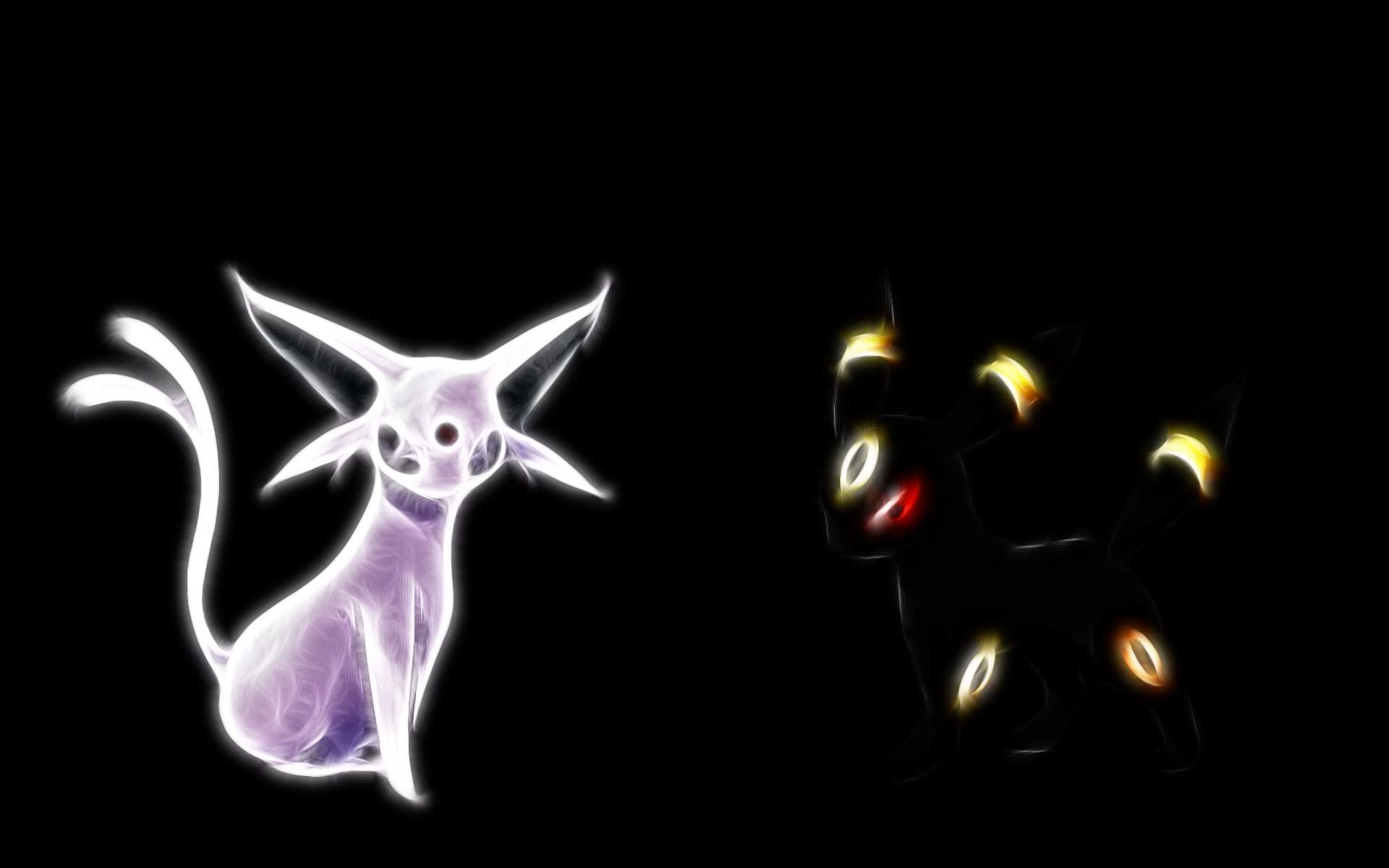 Umbreon, Espeon, Pokémon, Sfondo nero, 16:10 Full HD, wallpaper widescreen