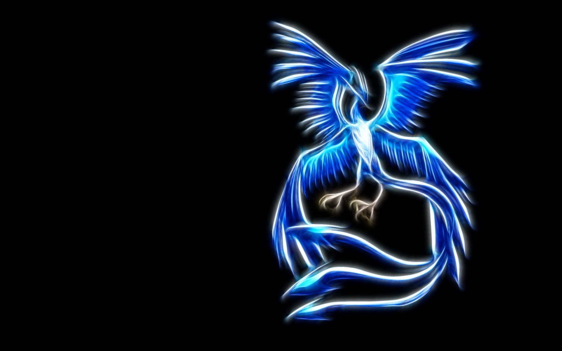 Articuno, Pokémon, Arte frattale, Blu, Sfondo nero, Full HD, wallpaper per PC