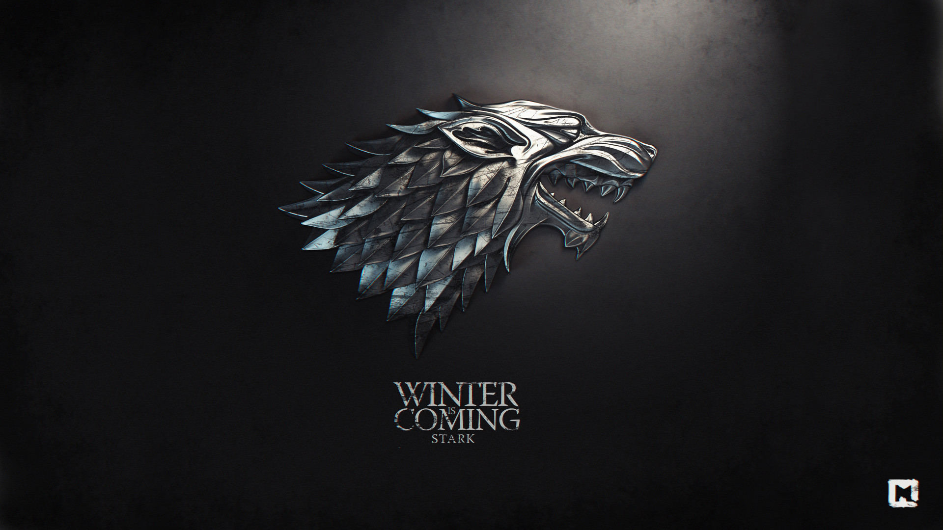 Metalupo, Casa Stark, Winter Is Coming, Il Trono di Spade, Stemma metallico, Sfondo nero, wallpaper desktop