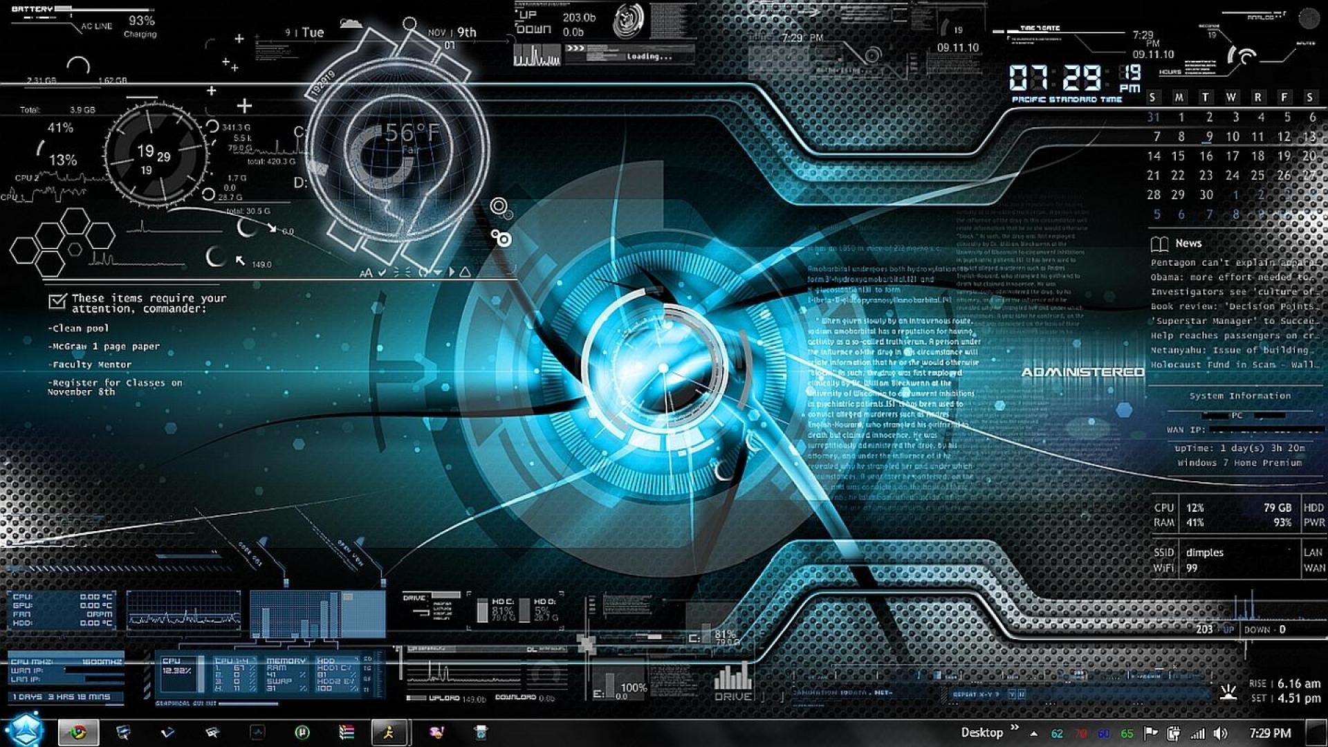 Interfaccia HUD, Tecnologia, Desktop futuristico, Ciano, 16:9 Full HD, sfondo widescreen