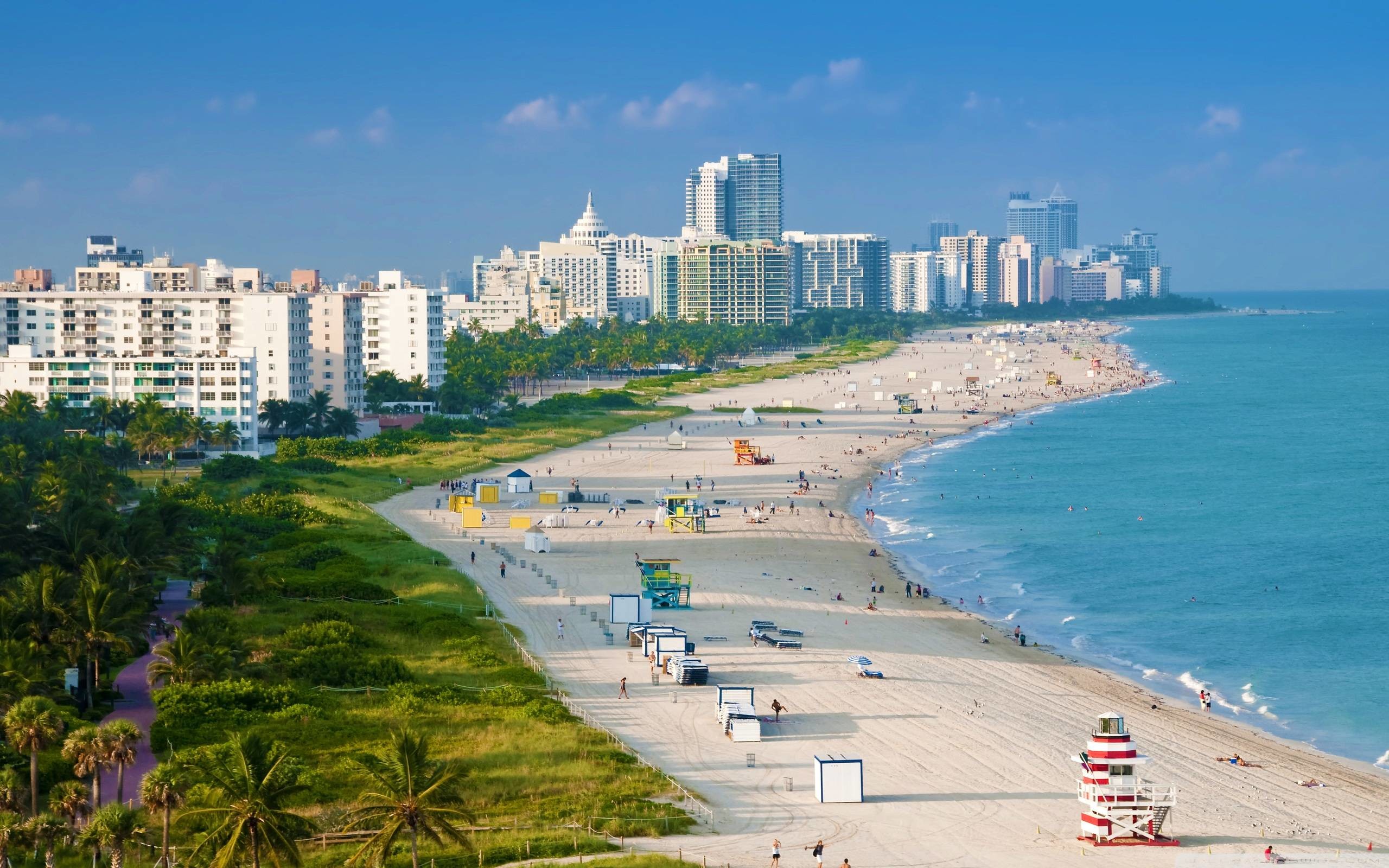 Miami Beach, Spiaggia, Grattacieli, Vista aerea, 2560x1600, sfondo MacBook Pro