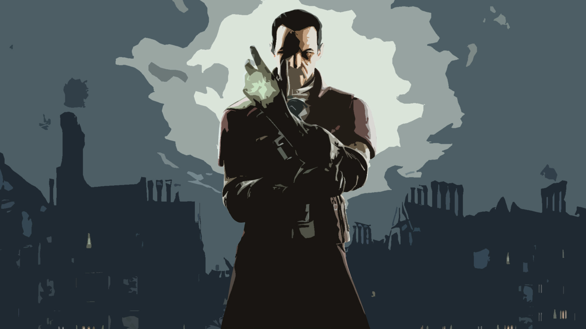 Daud, Dishonored, Marchio dell'Esterno, Silhouette città, Illustrazione, sfondo Windows 11