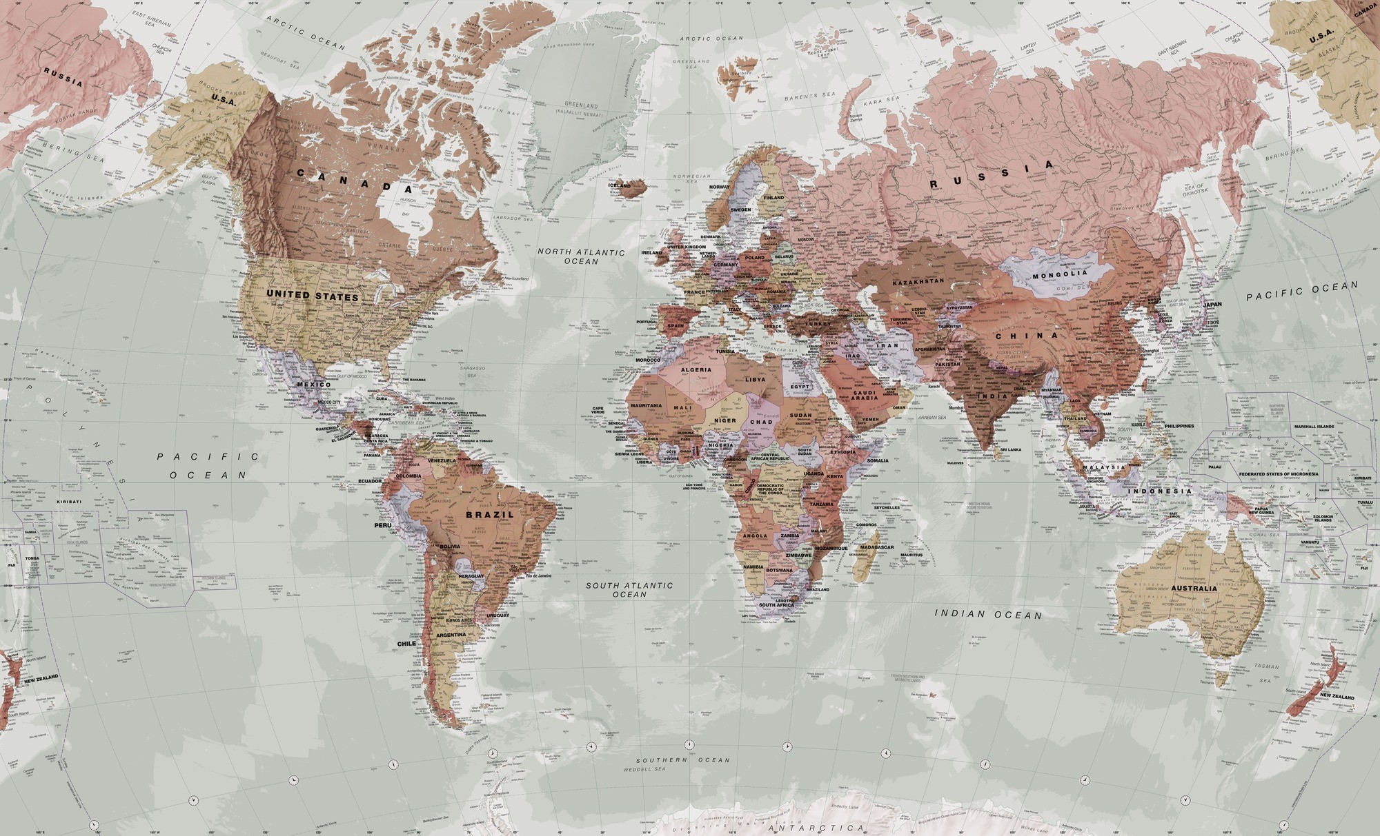 Mappa politica, Toni vintage, Planisfero, Full HD, sfondo Windows 11