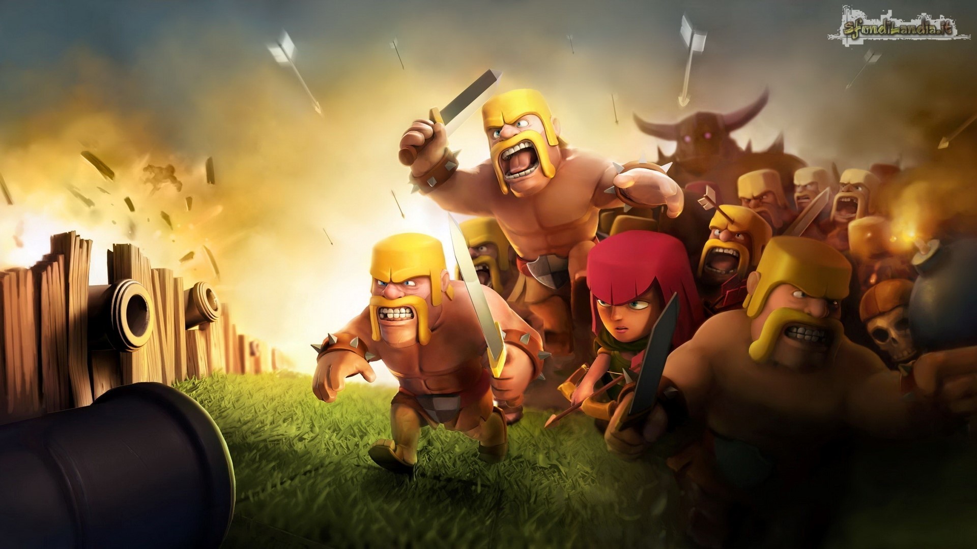 Barbaro, Arciera, Clash of Clans, Carica, Mura, Full HD, wallpaper per PC