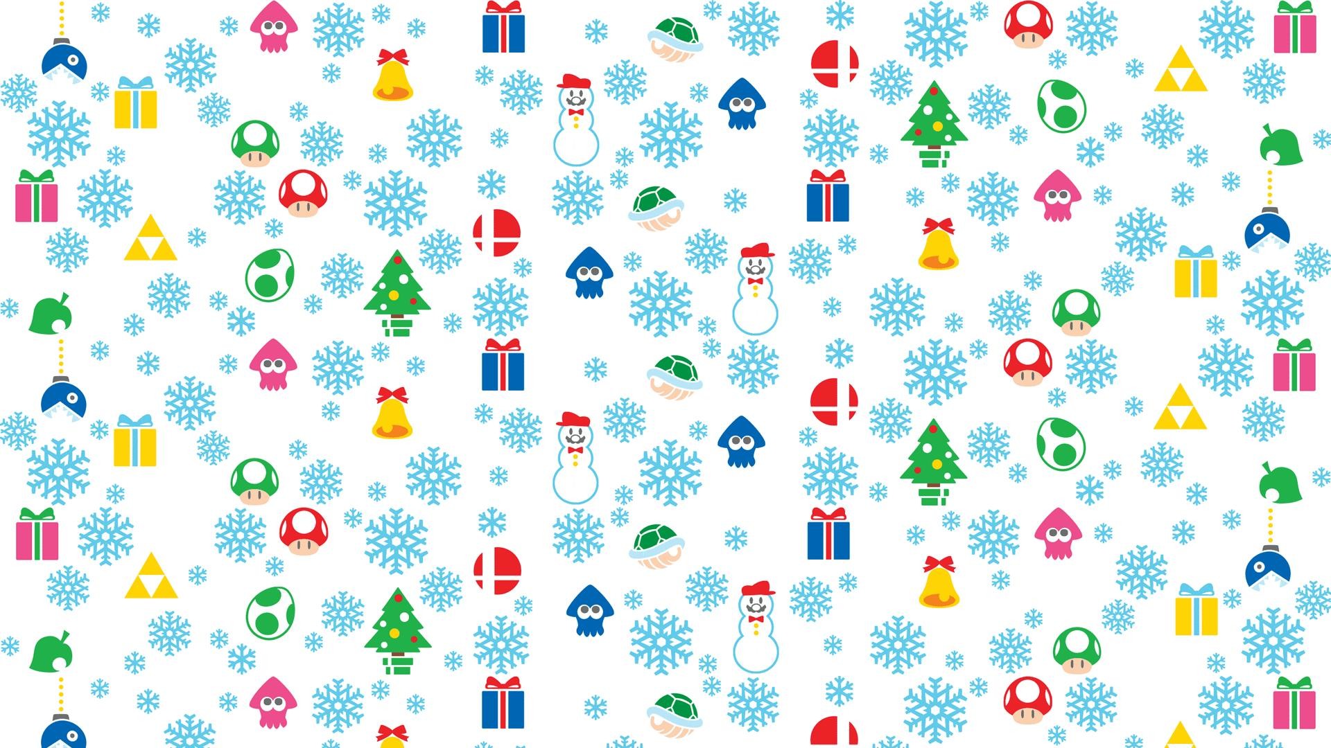 Nintendo, Motivo natalizio, Fiocchi di neve, Sfondo bianco, 1920x1080, wallpaper desktop