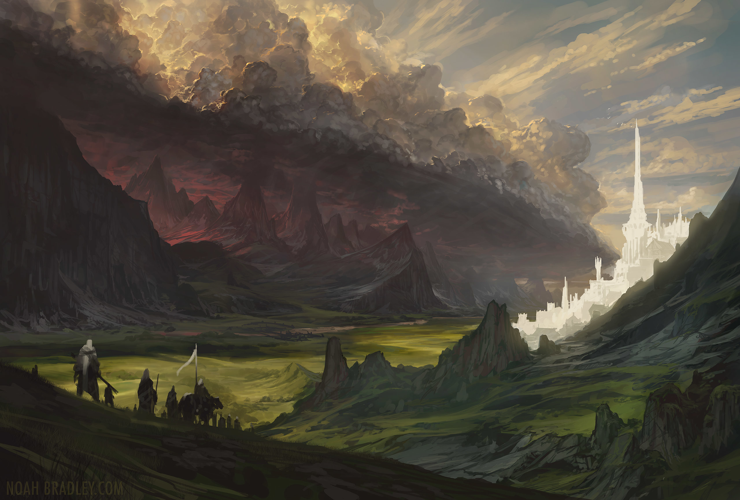 Minas Tirith, Mordor, Il Signore degli Anelli, Cavalieri, Pittura, sfondo 2K per computer