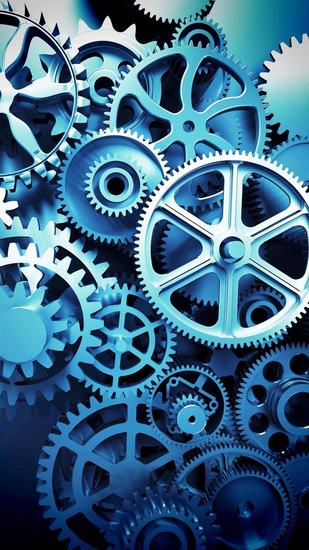 Ingranaggi, Blu, Meccanismo, Steampunk, Full HD, sfondo per smartphone