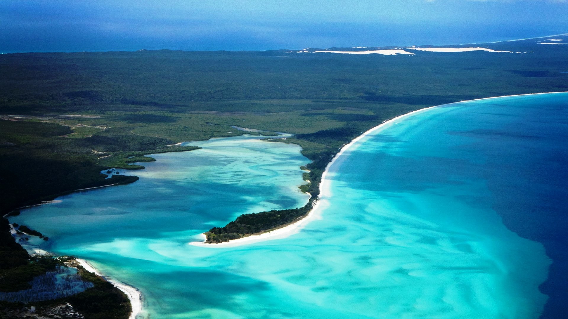 Whitehaven Beach, Whitsunday, Australia, Veduta aerea, Acqua turchese, sfondo Full HD per portatile