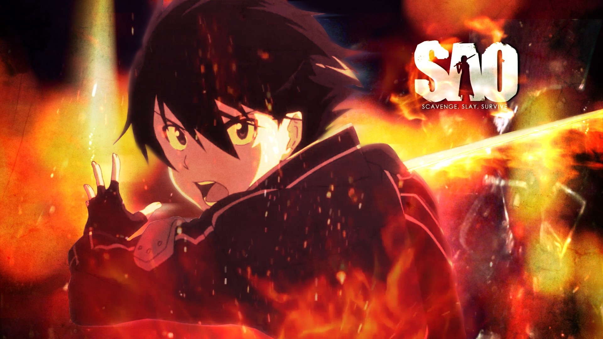 Kirito, Sword Art Online, Logo, Fiamme, Full HD 1080p, sfondo desktop