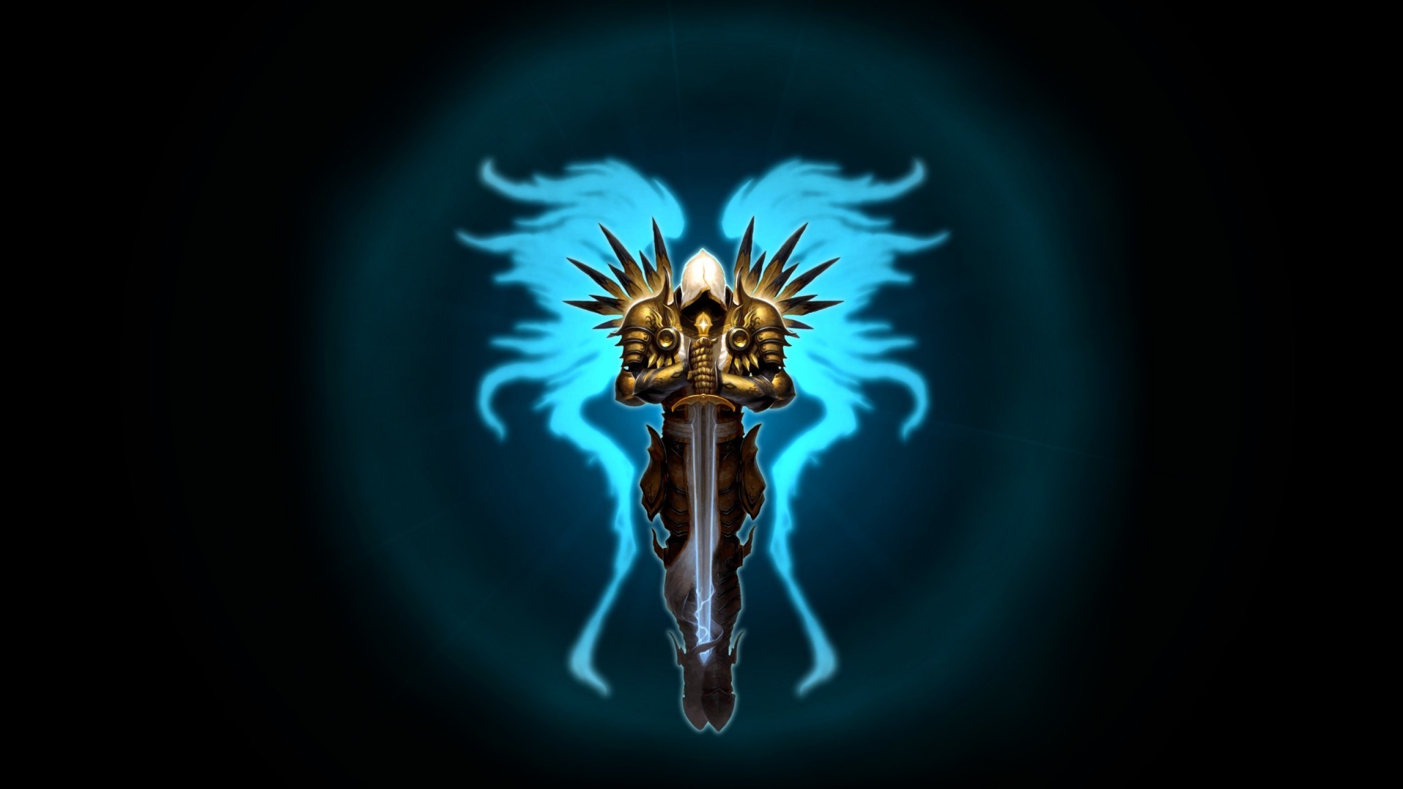 Tyrael, Diablo III, Simbolo, Sfondo nero, Full HD, wallpaper per portatile