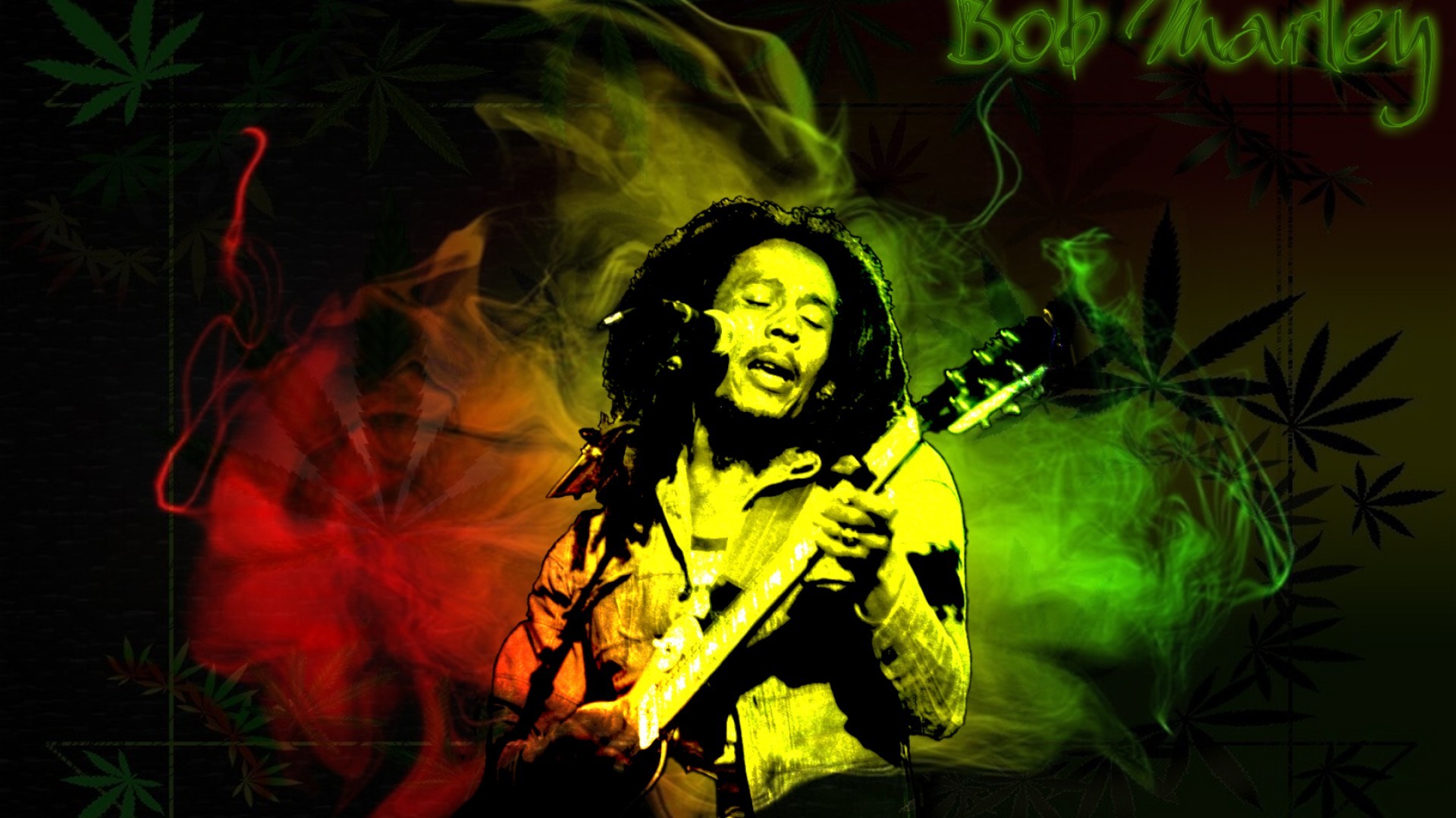 Bob Marley, Chitarra, Colori rasta, Reggae, Full HD, sfondo desktop