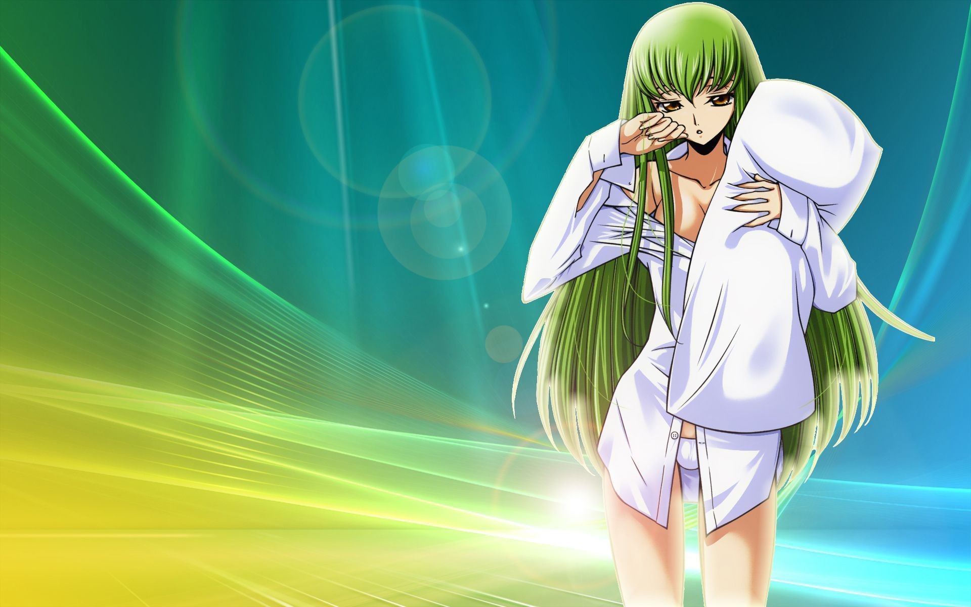 C.C., Code Geass, Cuscino, Verde e giallo, Full HD, sfondo per PC
