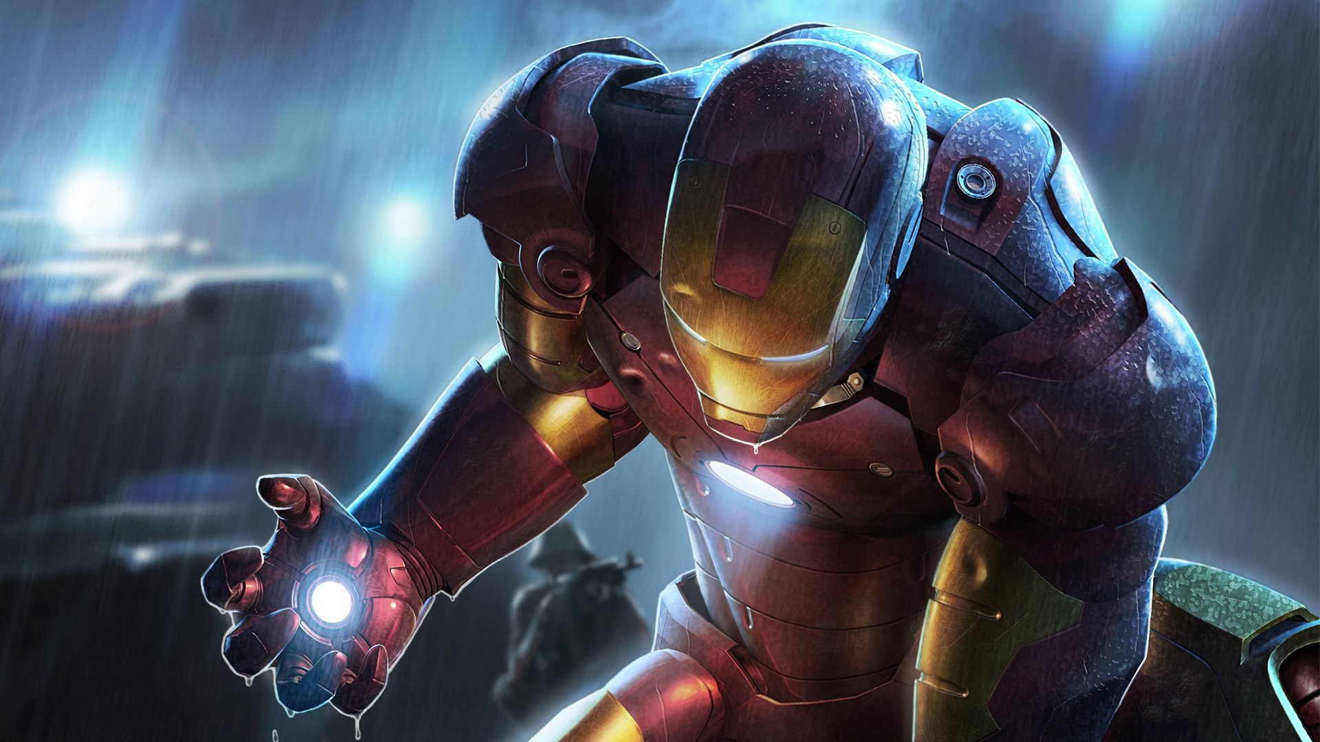 Iron Man, Pioggia, Repulsore, Arte digitale, Full HD, sfondo desktop