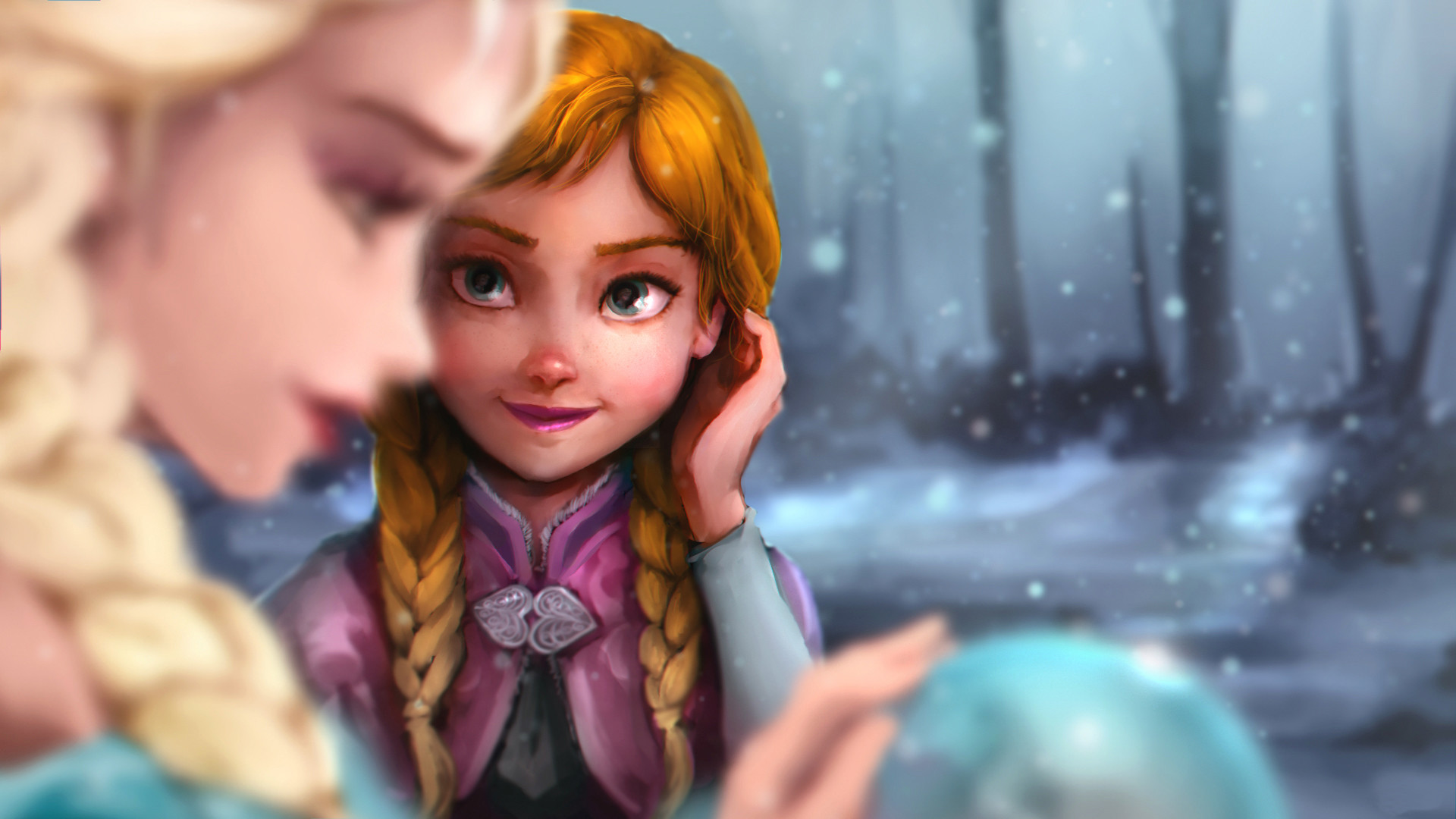 Anna, Elsa, Fan art, Neve, 1920x1080, wallpaper desktop