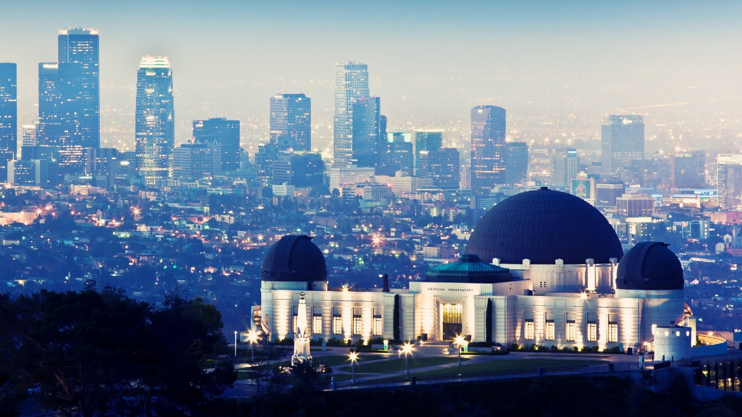 Osservatorio Griffith, Downtown Los Angeles, Crepuscolo, Skyline, sfondo desktop 2K