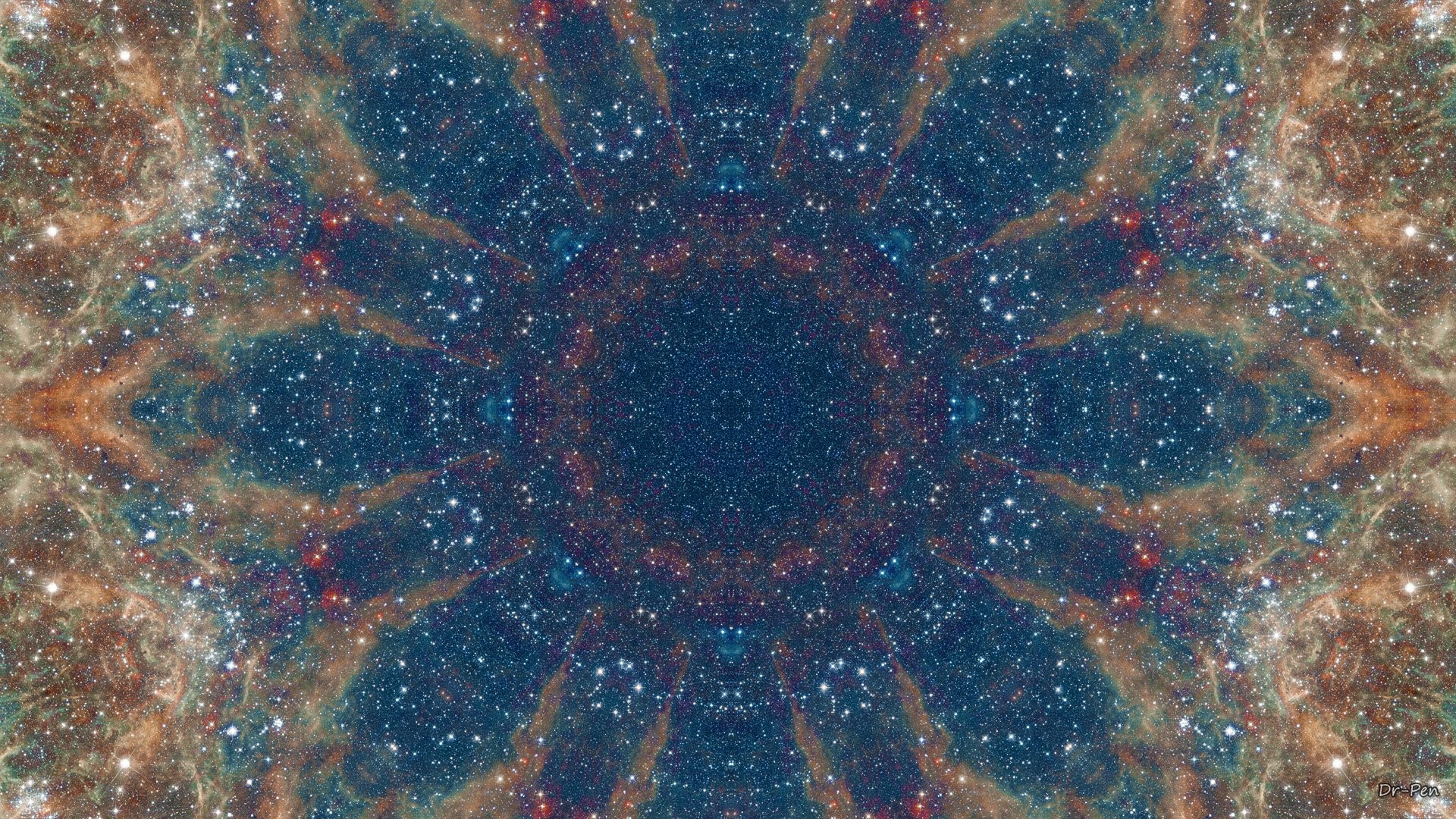 Caleidoscopio, Mandala, Spazio, Blu, Full HD, sfondo Windows 11
