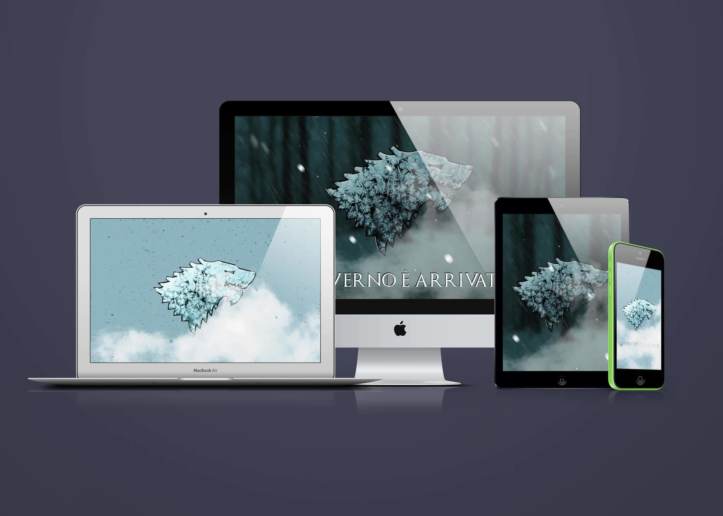 Game of Thrones, Winter Is Coming, Casa Stark, Mockup dispositivi, sfondo per portatile